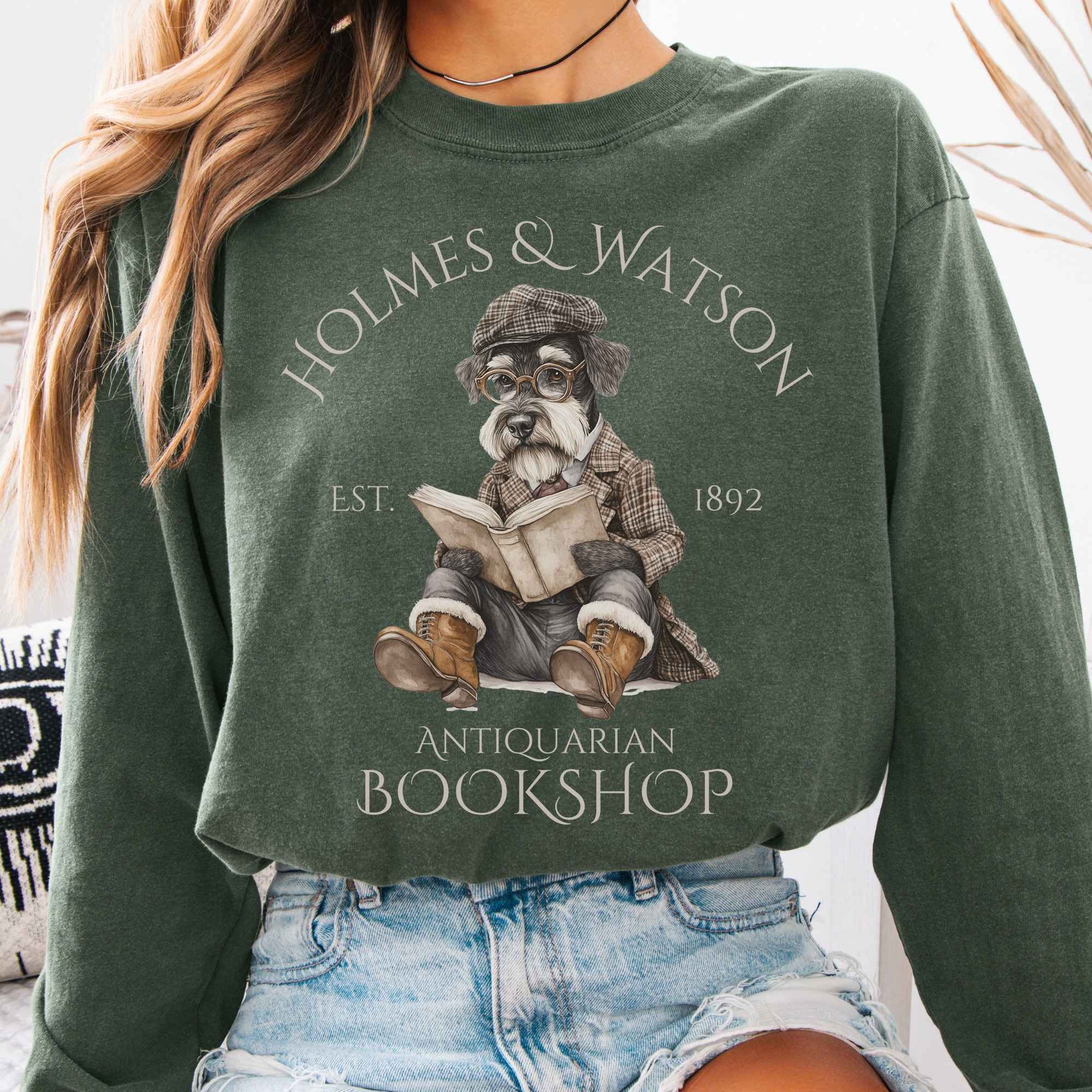 Long-sleeve Hemp / S Holmes & Watson Antiquarian Bookshop Sherlock Dog Version Long Sleeve Shirt The Mystic Eden