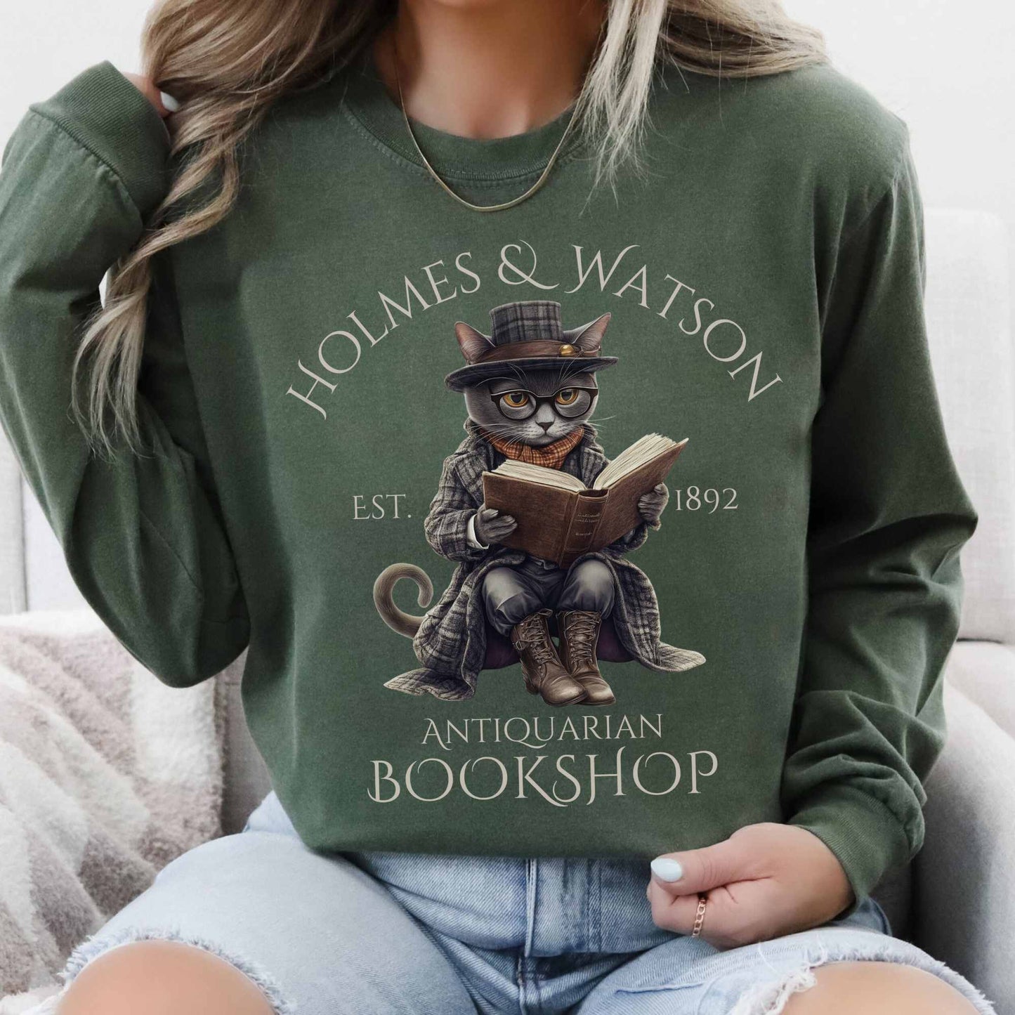 Long-sleeve Hemp / S Homes & Watson Antiquarian Bookshop - Sherlock Holmes Long sleeve Tee The Mystic Eden