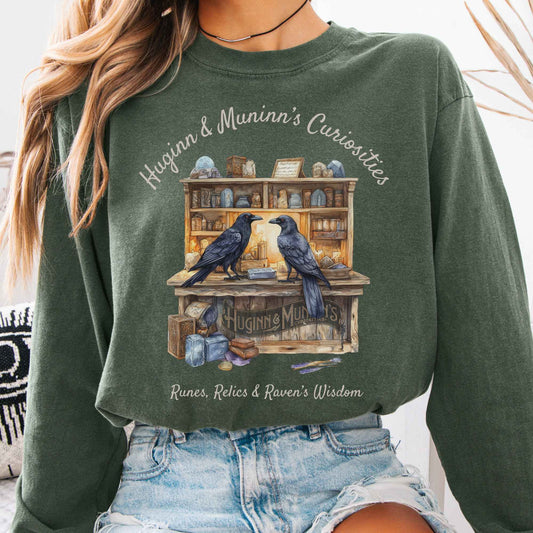 Long-sleeve Hemp / S Huginn & Muninn's Curiosities Norse Gods Long Sleeve Shirt The Mystic Eden