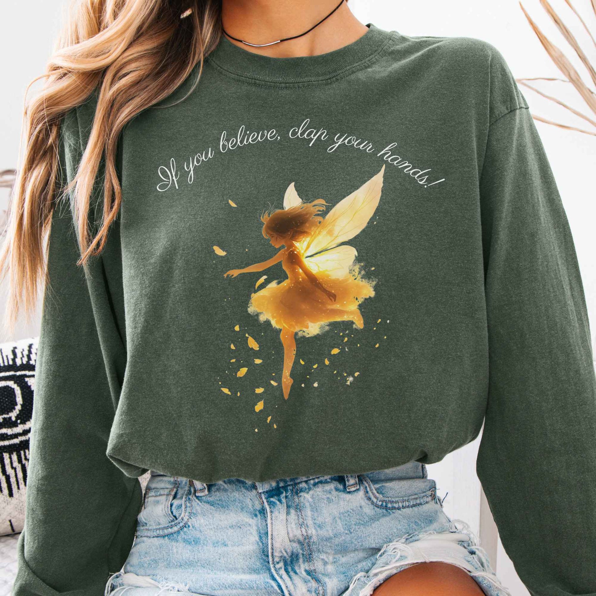Long-sleeve Hemp / S If You Believe, Clap Your Hands! Pan Long Sleeve Shirt The Mystic Eden
