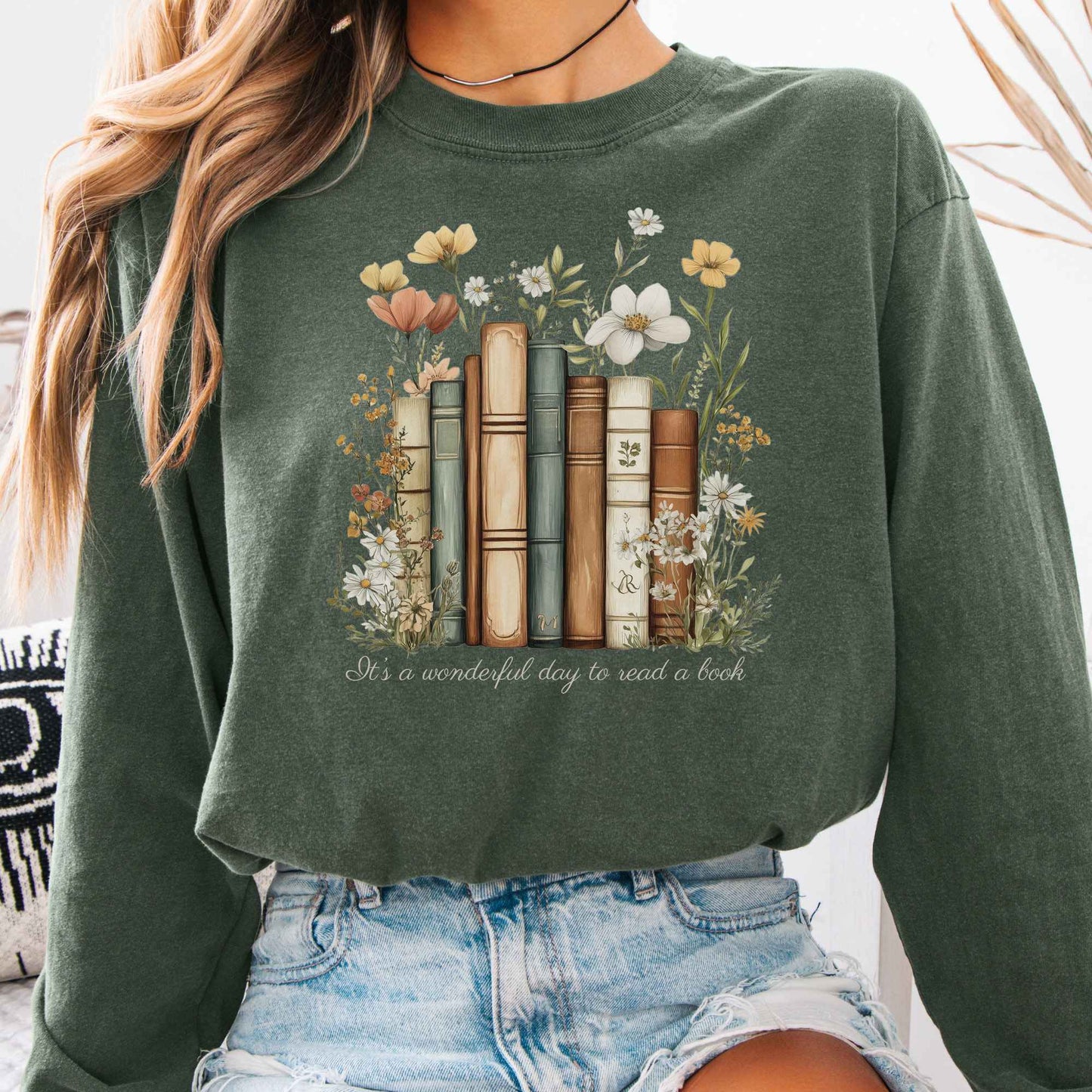 Long-sleeve Hemp / S It's a Wonderful Day to Read a Book Long Sleeve Shirt The Mystic Eden