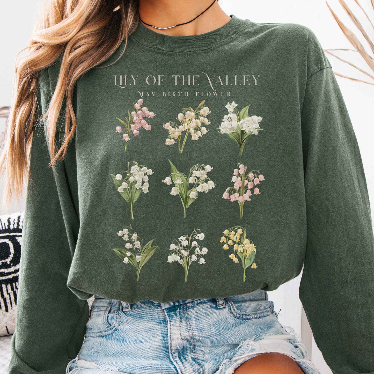 Long-sleeve Hemp / S Lily of The Valley May Birth Month Flower Long Sleeve Shirt The Mystic Eden