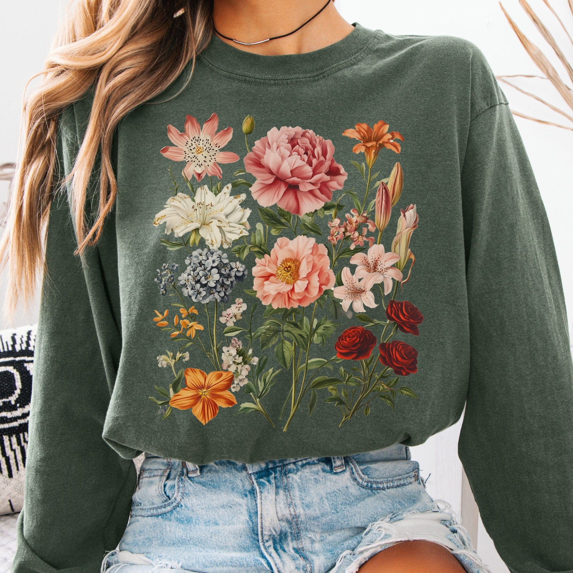 Long-sleeve Hemp / S Mixed Florals Long Sleeve Shirt The Mystic Eden