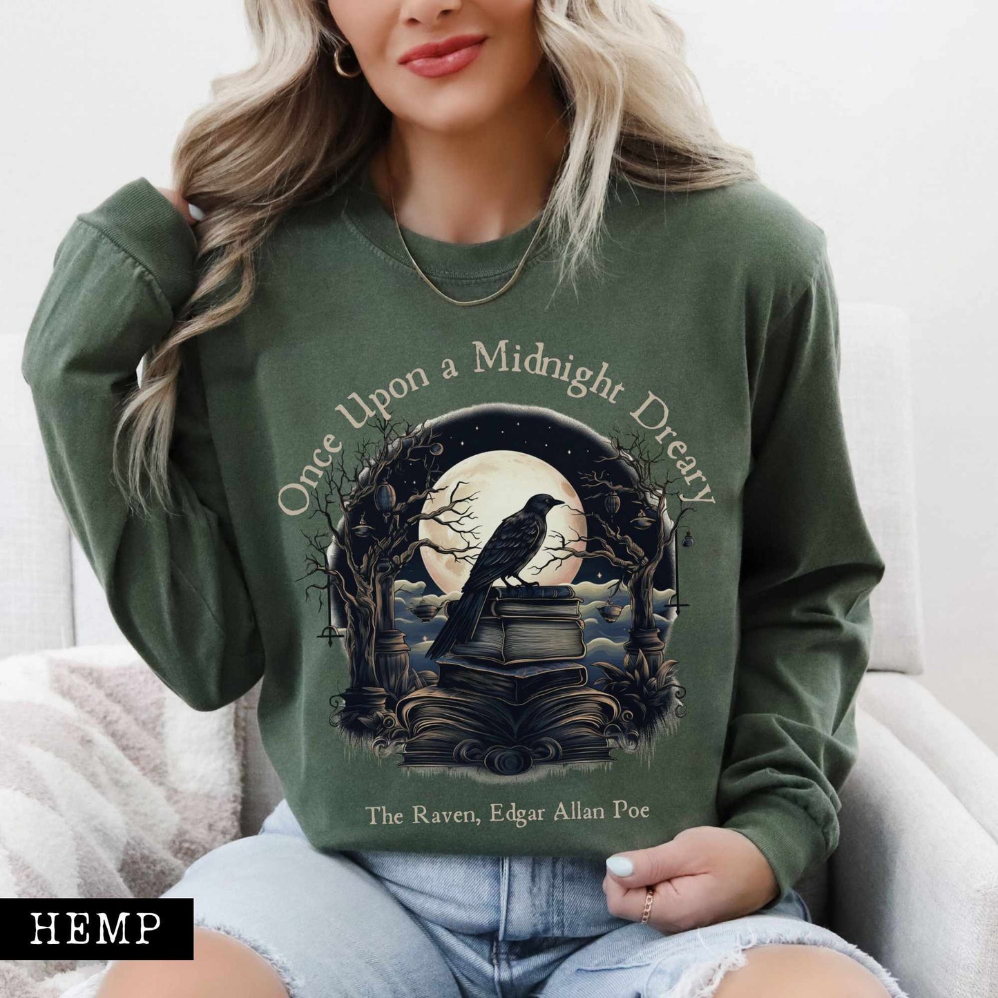 Long-sleeve Hemp / S Once Upon a Midnight Dreary Edgar Allan Poe Long Sleeved Shirt The Mystic Eden
