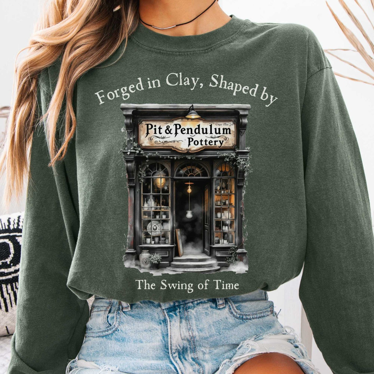 Long-sleeve Hemp / S Pit & Pendulum Pottery Edgar Allan Poe Long Sleeved Shirt The Mystic Eden