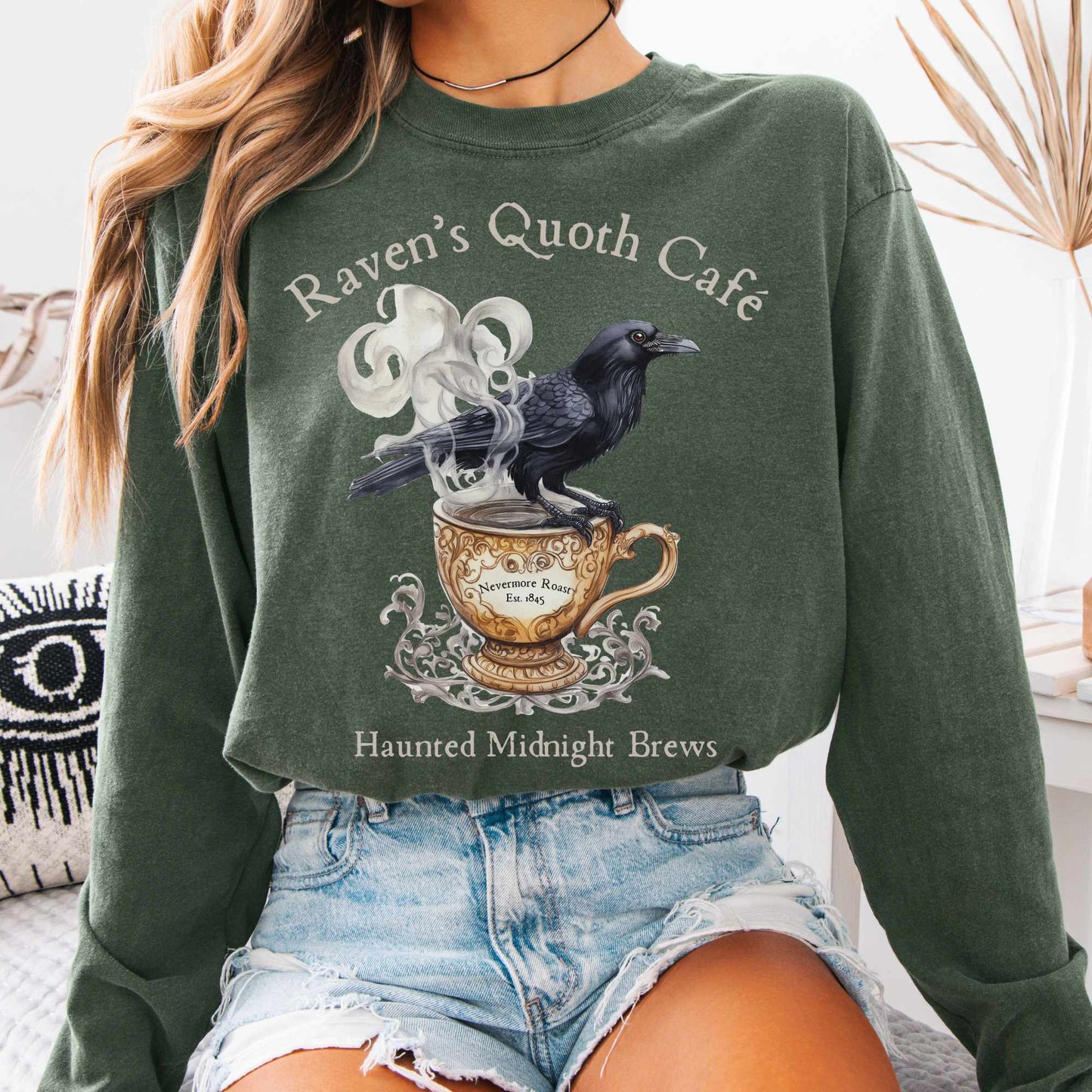 Long-sleeve Hemp / S Raven's Quoth Cafe Long Sleeved Shirt The Mystic Eden