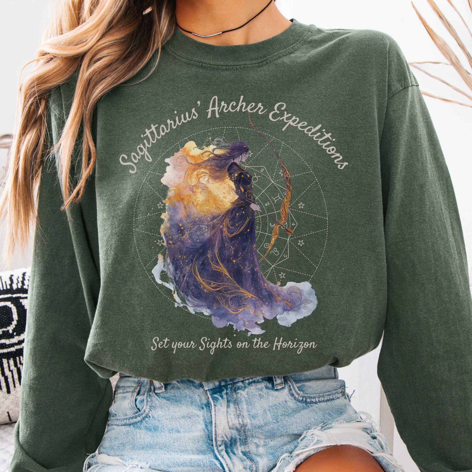 Long-sleeve Hemp / S Sagittarius' Archer Expeditions Zodiac Long Sleeve Tee The Mystic Eden