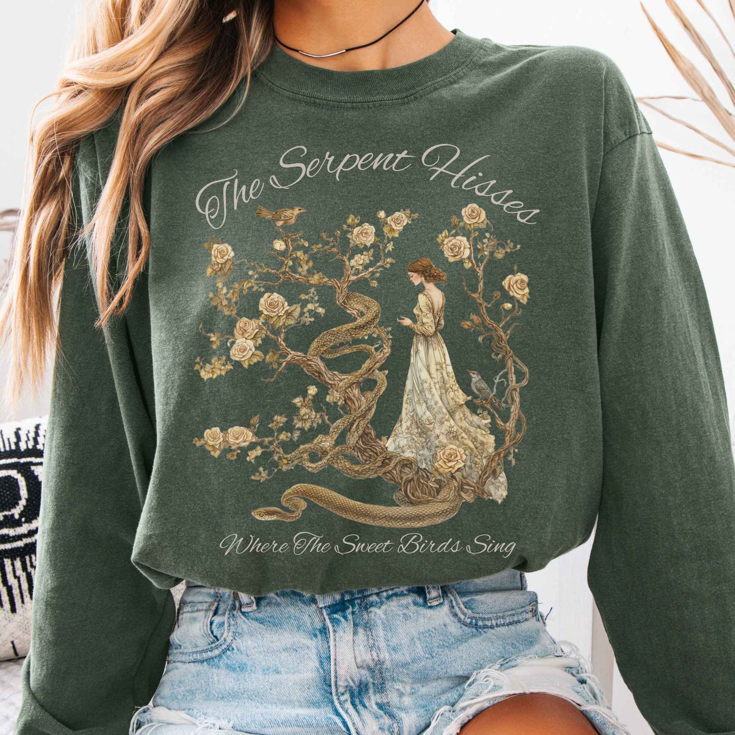 Long-sleeve Hemp / S The Serpent Snake Hisses Where The Sweet Birds Sing Tess of The d'Urbervilles Long Sleeve Shirt The Mystic Eden