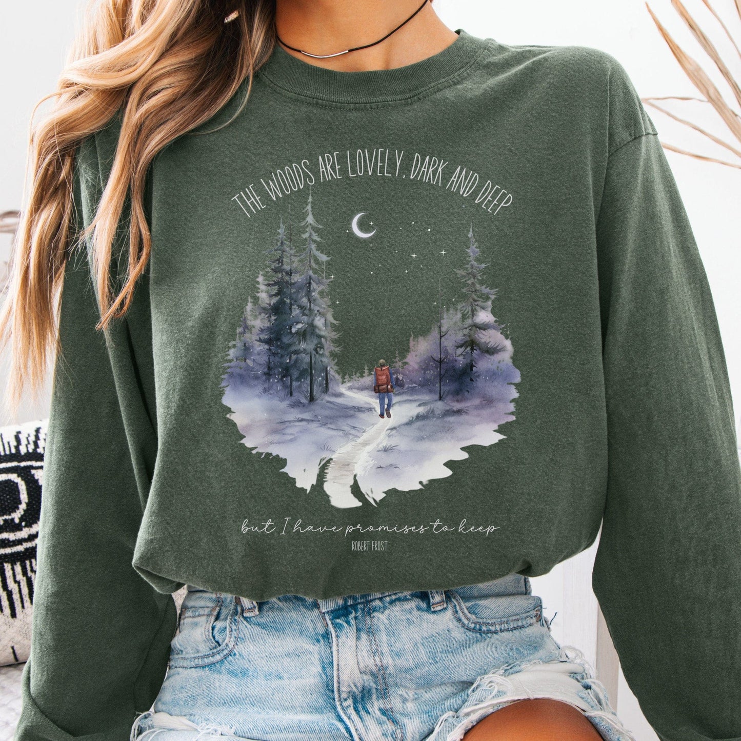 Long-sleeve Hemp / S The Woods Are Lovely Dark And Deep Robert Frost Long Sleeve The Mystic Eden