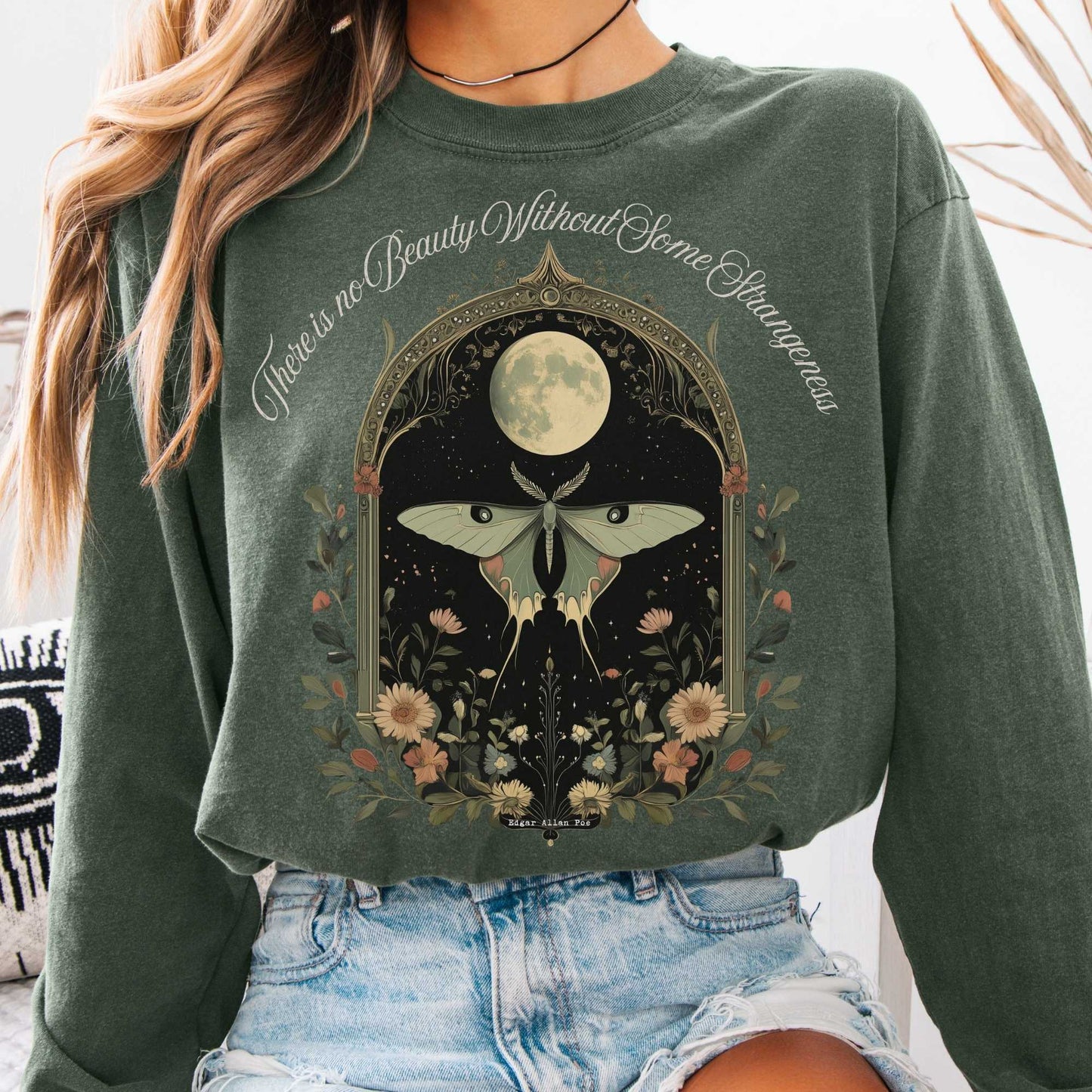 Long-sleeve Hemp / S There is no Beauty Without Some Strangeness Poe Long Sleeved Shirt The Mystic Eden