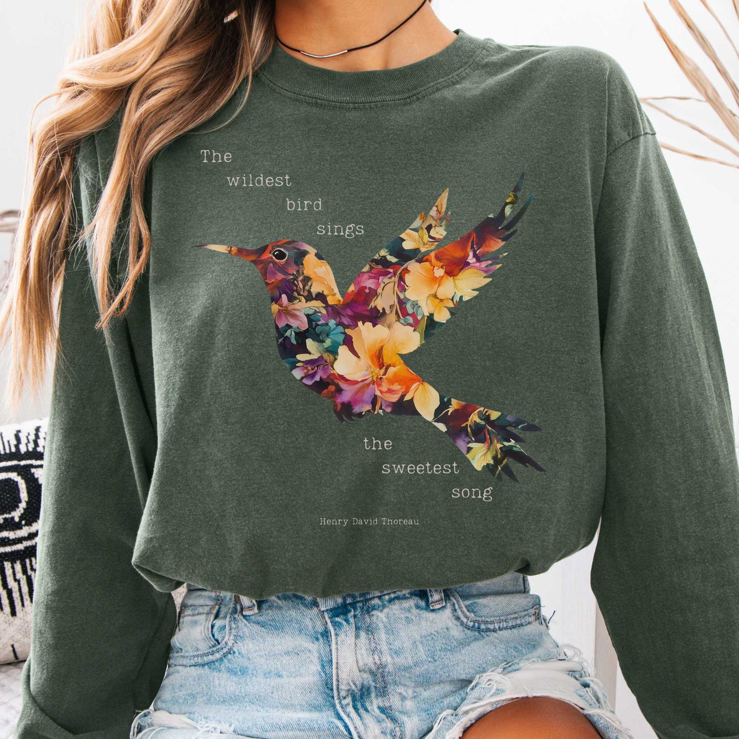 Long-sleeve Hemp / S Thoreau Shirt Long Sleeve Where The Wildest Bird Sings The Mystic Eden