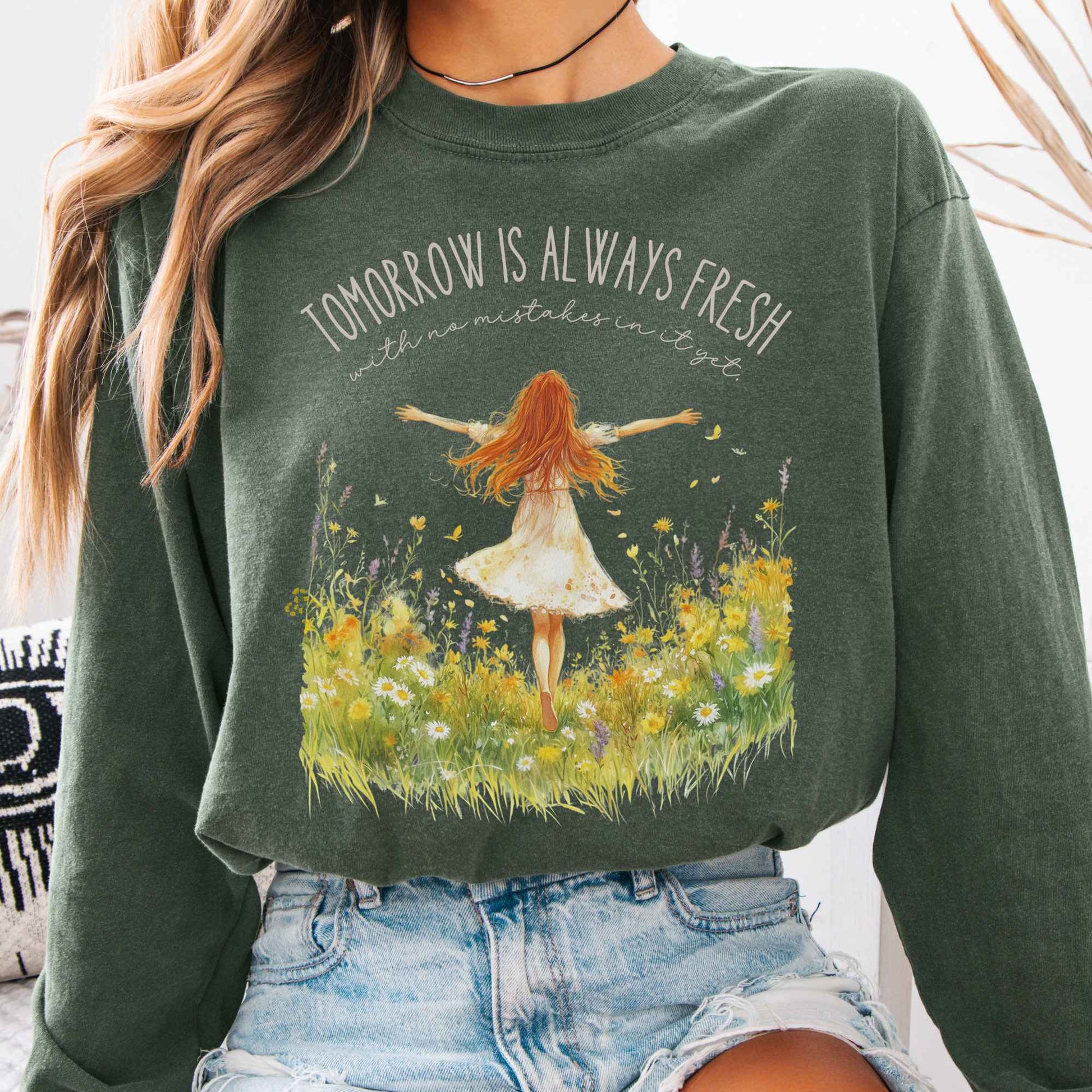 Long-sleeve Hemp / S Tomorrow Is Always Fresh With No Mistakes Anne of Green Gables Long Sleeve Shirt The Mystic Eden