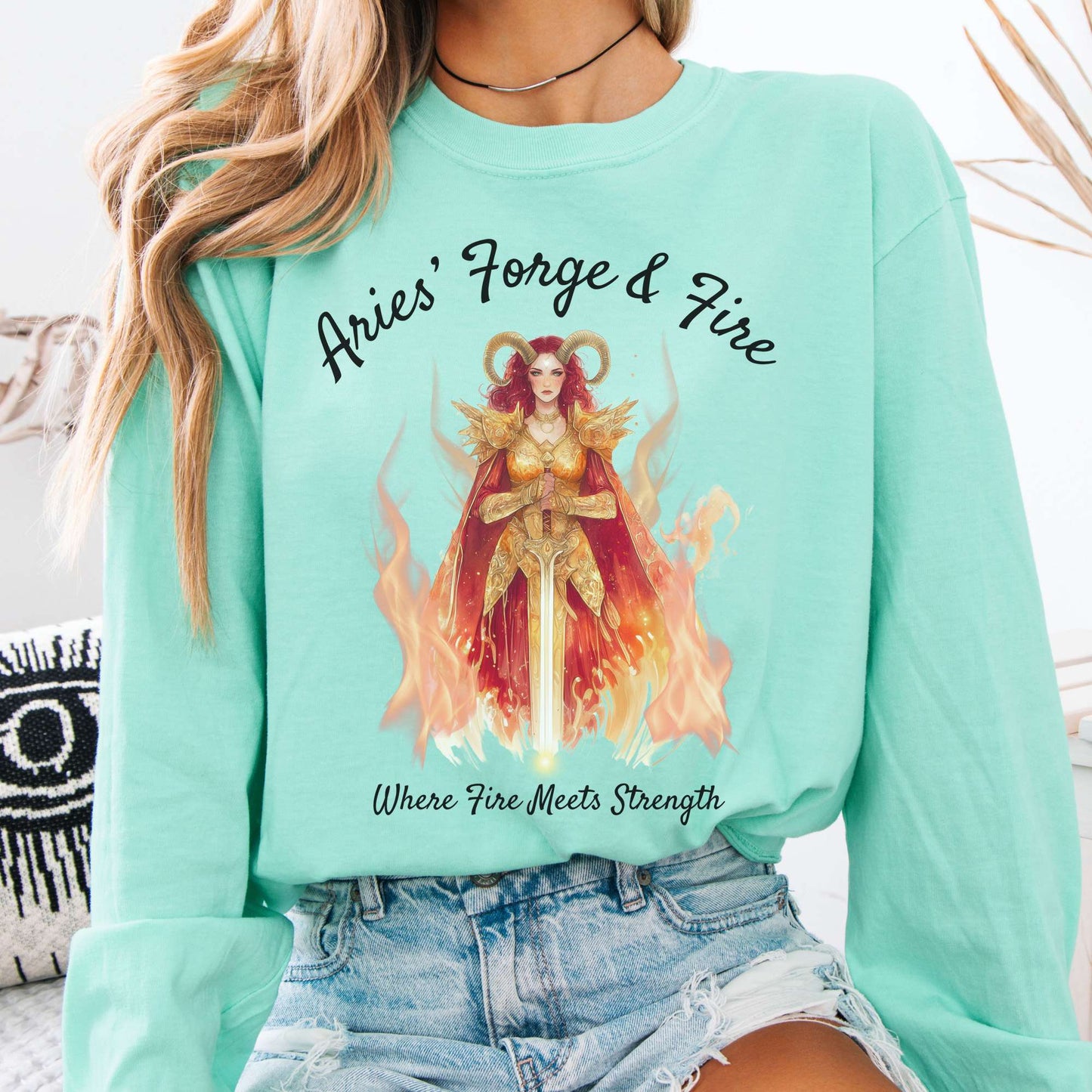 Long-sleeve Island Reef / S Aries' Forge & Fire Zodiac Long Sleeve Tee The Mystic Eden