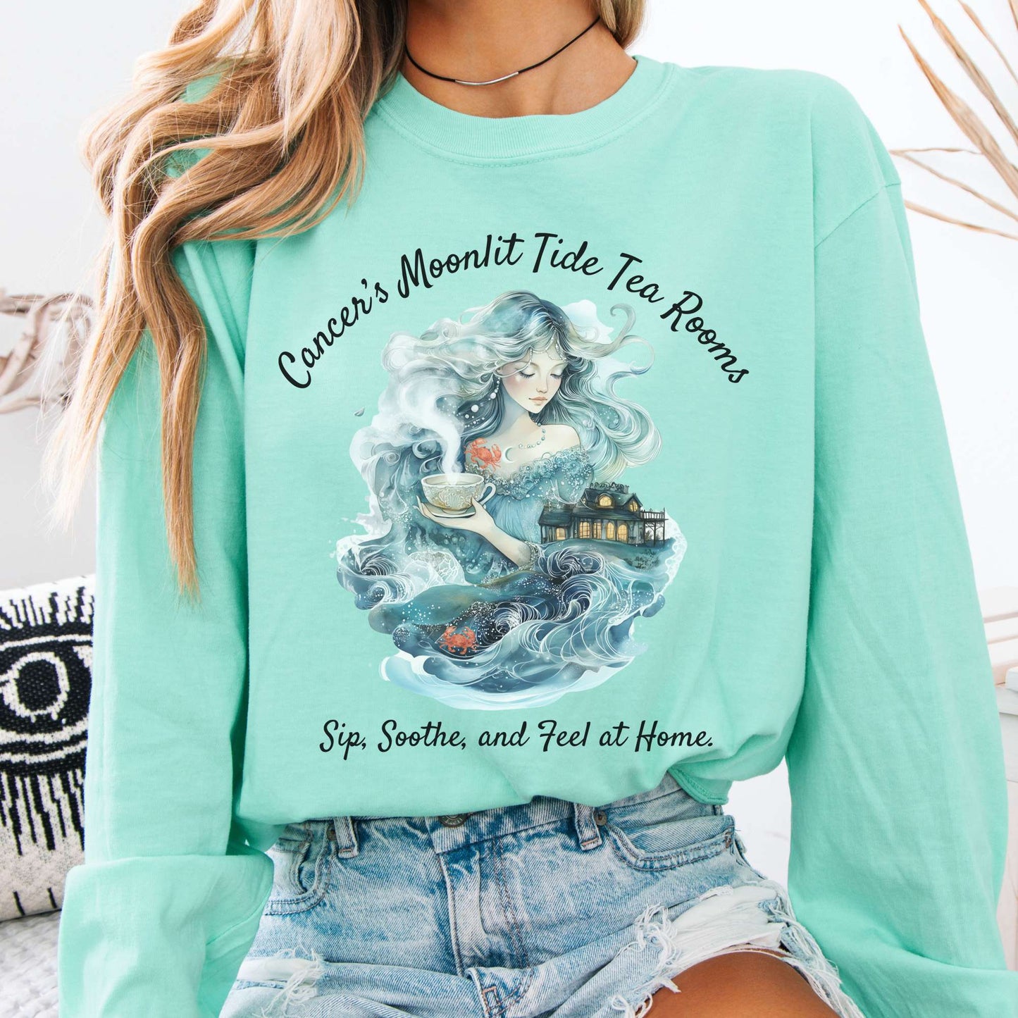 Long-sleeve Island Reef / S Cancer's Moonlit Tide Tea Rooms Zodiac Long Sleeve Tee The Mystic Eden
