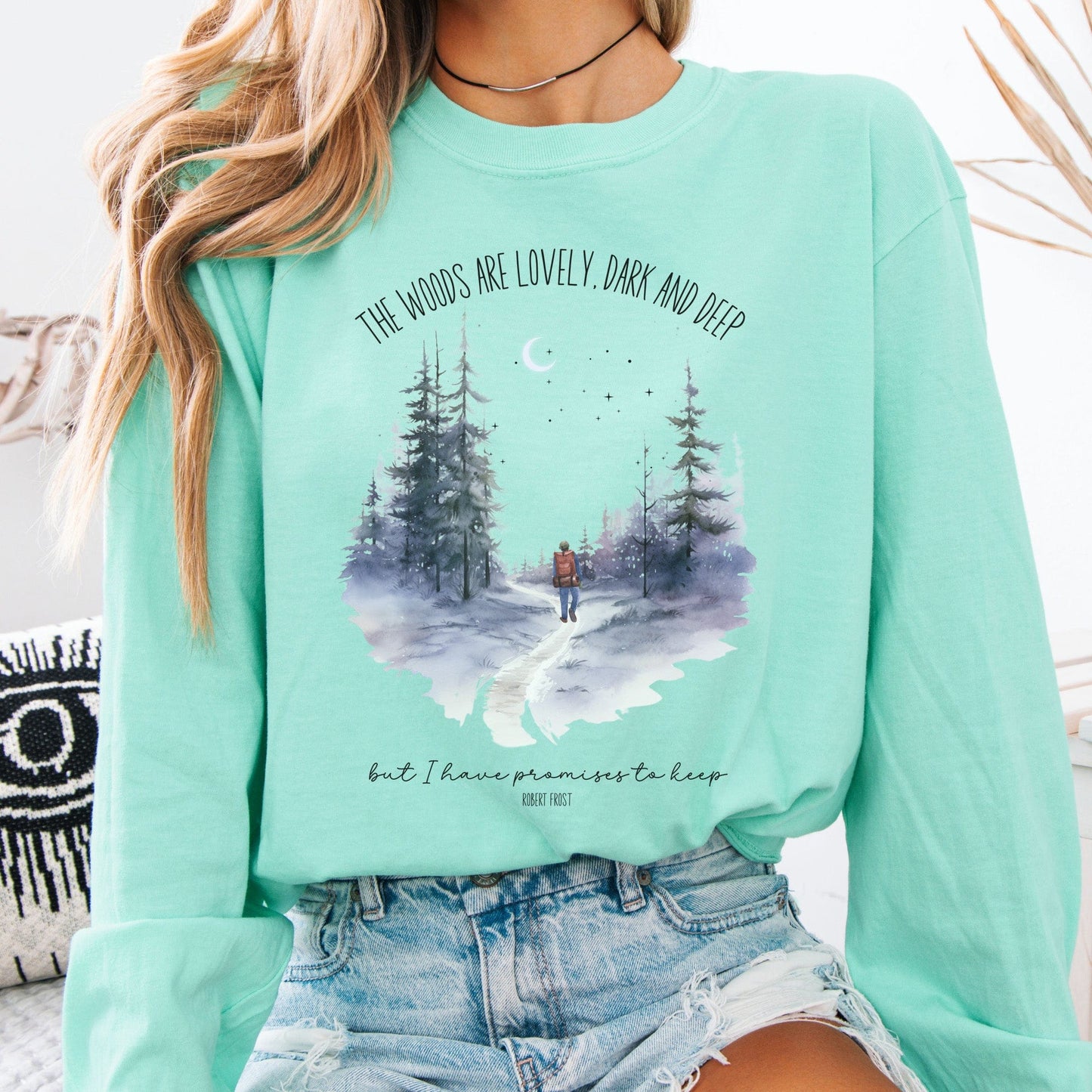 Long-sleeve Island Reef / S The Woods Are Lovely Dark And Deep Robert Frost Long Sleeve The Mystic Eden