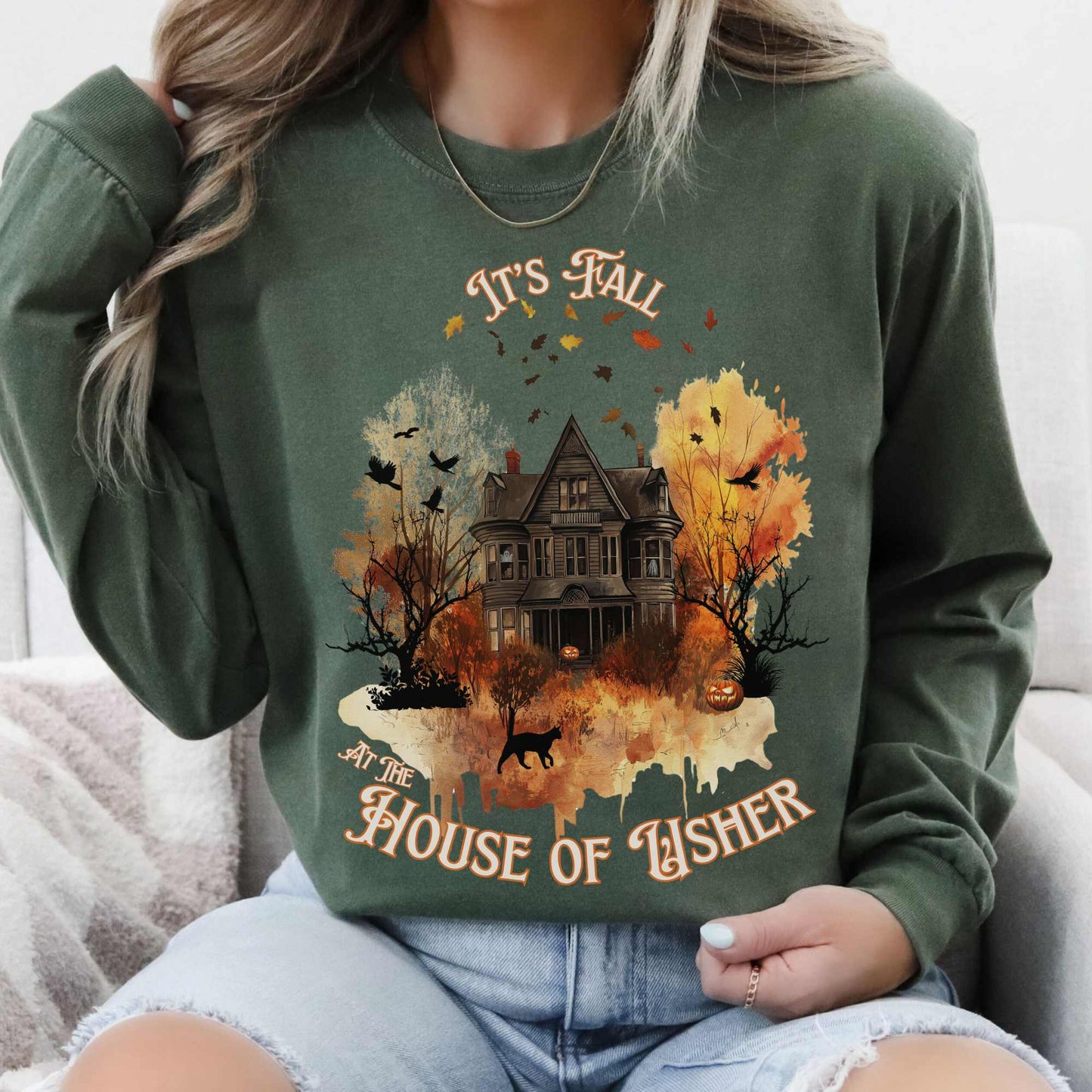Long-sleeve It's Fall at the House of Usher - Edgar Allan Poe Fall Shirt The Mystic Eden