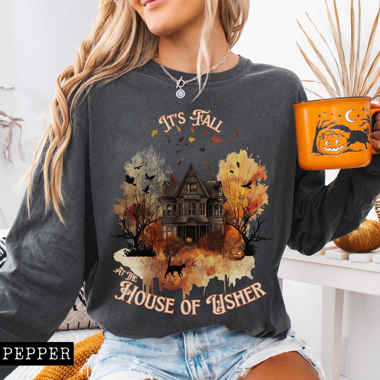 Long-sleeve It's Fall at the House of Usher - Edgar Allan Poe Fall Shirt The Mystic Eden
