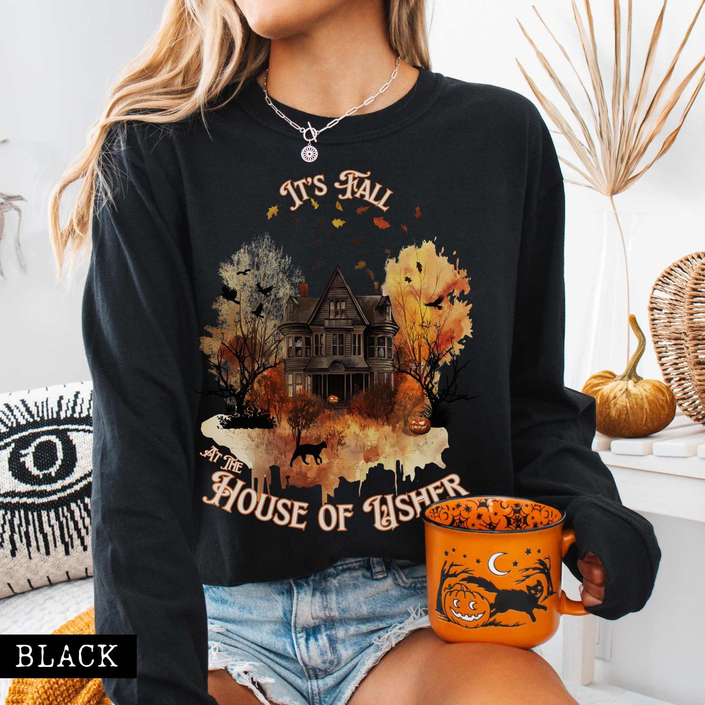 Long-sleeve It's Fall at the House of Usher - Edgar Allan Poe Fall Shirt The Mystic Eden