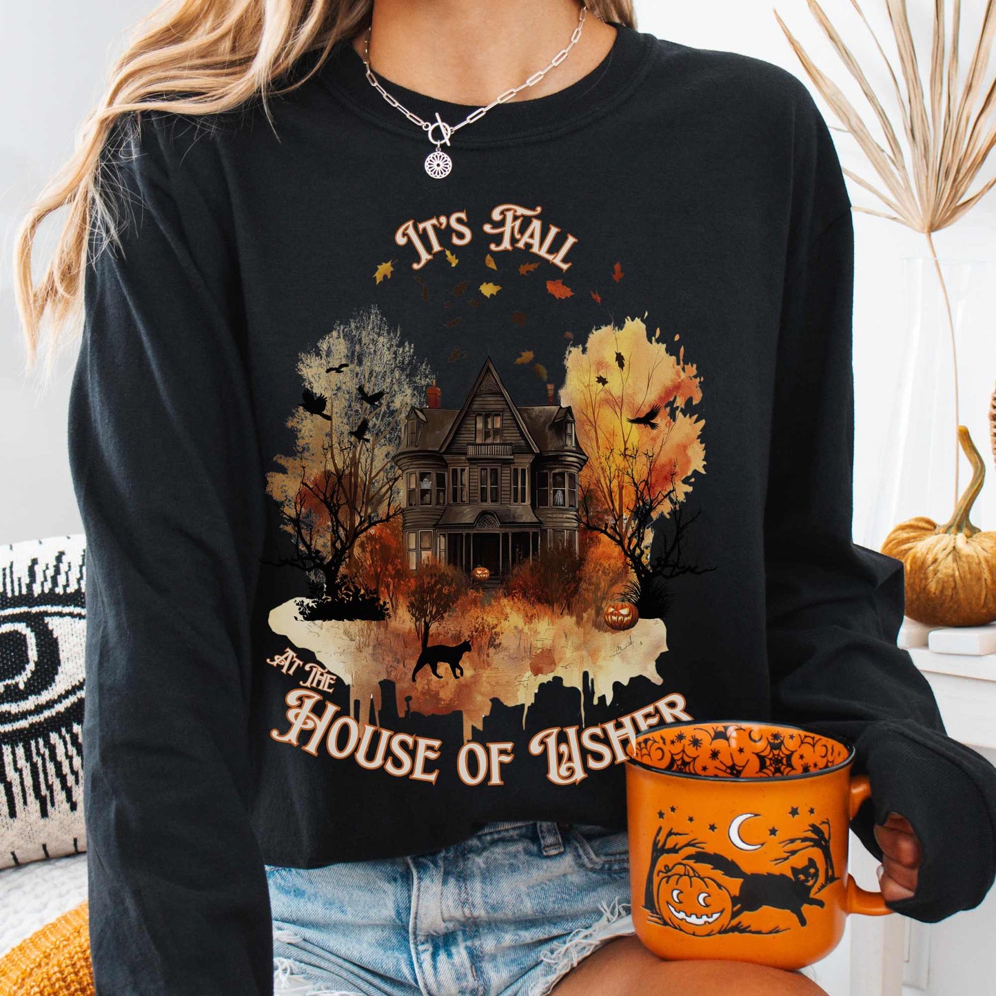 Long-sleeve It's Fall at the House of Usher - Edgar Allan Poe Fall Shirt The Mystic Eden