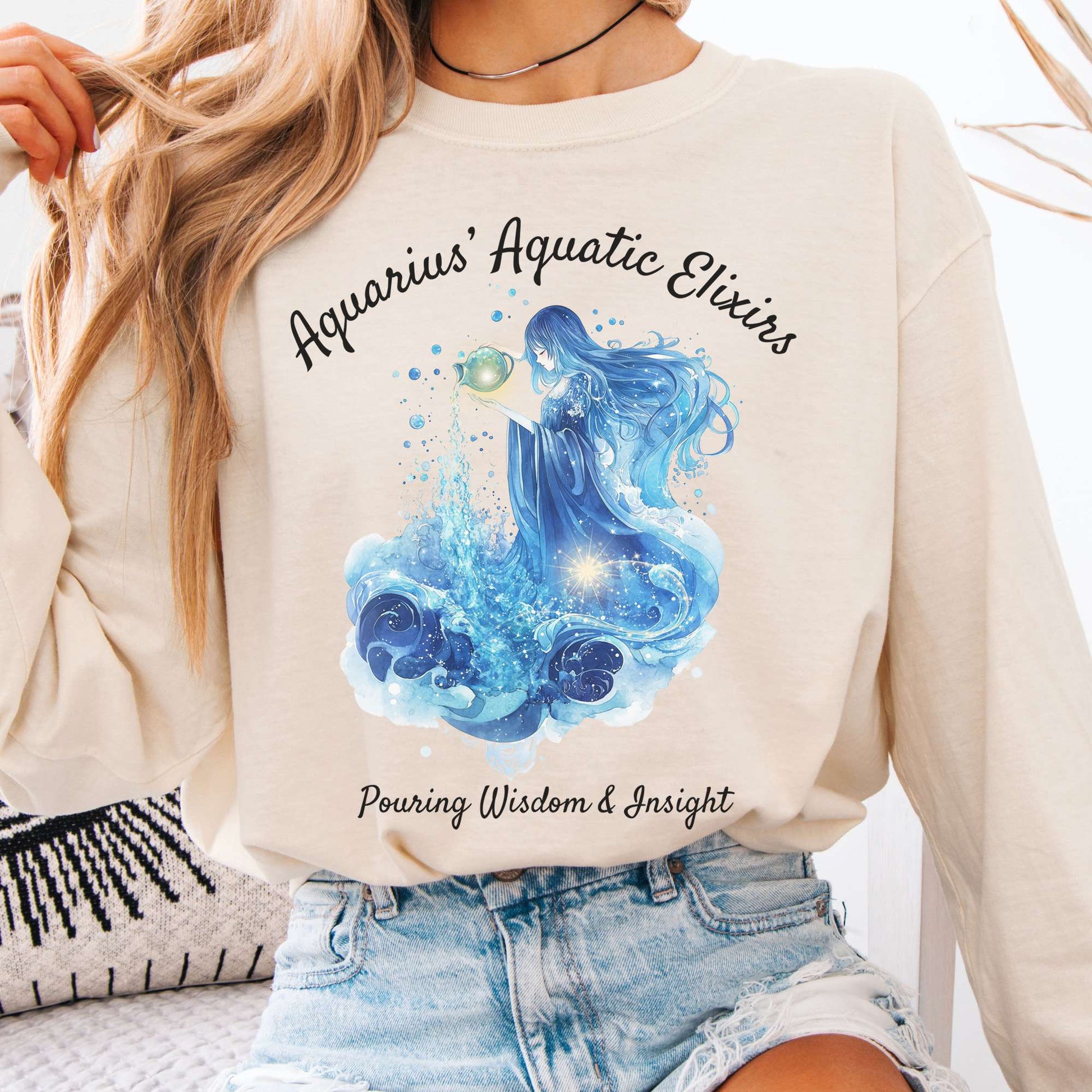 Long-sleeve Ivory / S Aquarius Aquatic Elixirs Zodiac Long Sleeve Tee The Mystic Eden