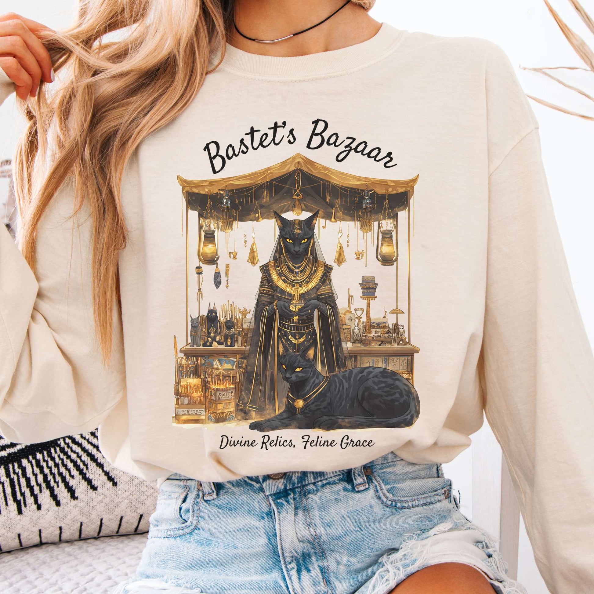 Long-sleeve Ivory / S Bastet's Bazaar Goddess Long Sleeve Shirt The Mystic Eden
