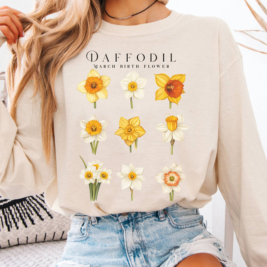 Long-sleeve Ivory / S Daffodil March Birth Month Flower Long Sleeve Shirt The Mystic Eden