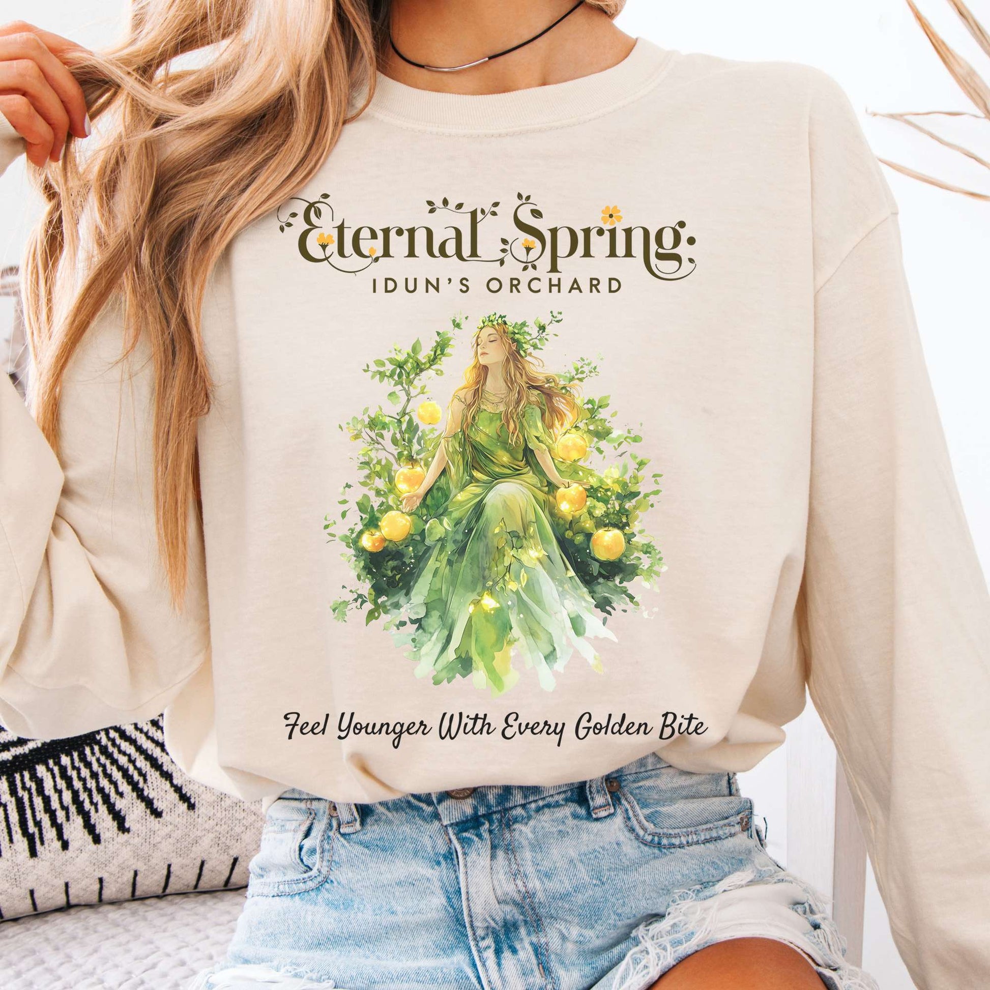 Long-sleeve Ivory / S Eternal Spring Idun's Orchard Norse Goddess Long Sleeve Shirt The Mystic Eden