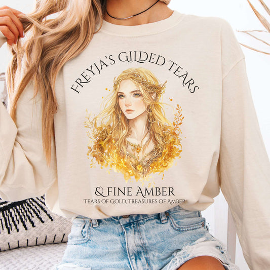 Long-sleeve Ivory / S Freyja's Gilded Tears & Fine Amber Long Sleeve Shirt The Mystic Eden
