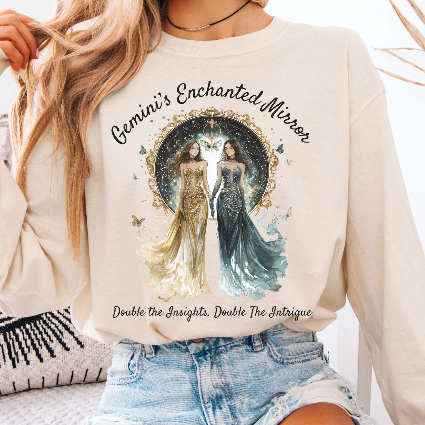 Long-sleeve Ivory / S Gemini's Enchanted Mirror Zodiac Long Sleeve Shirt The Mystic Eden