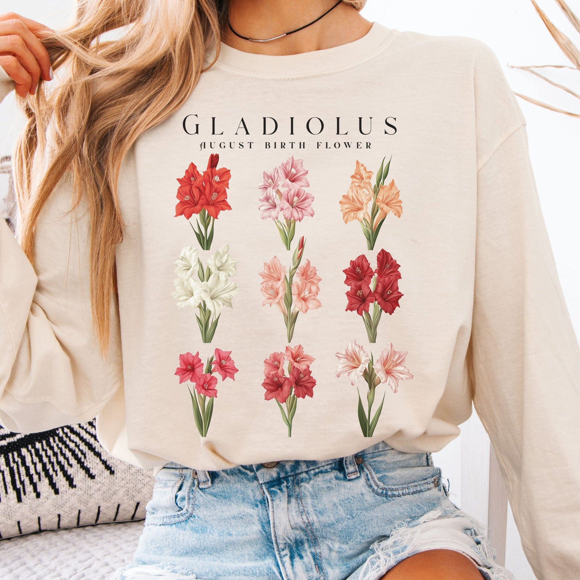 Long-sleeve Ivory / S Gladiolus August Birth Month Flower Long Sleeve Shirt The Mystic Eden