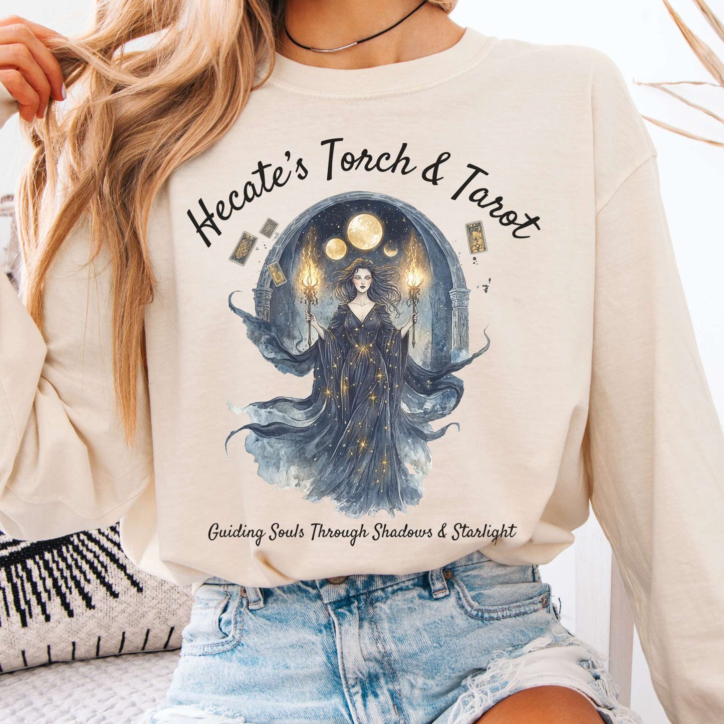 Long-sleeve Ivory / S Hecate's Torch & Tarot Long Sleeve Shirt The Mystic Eden