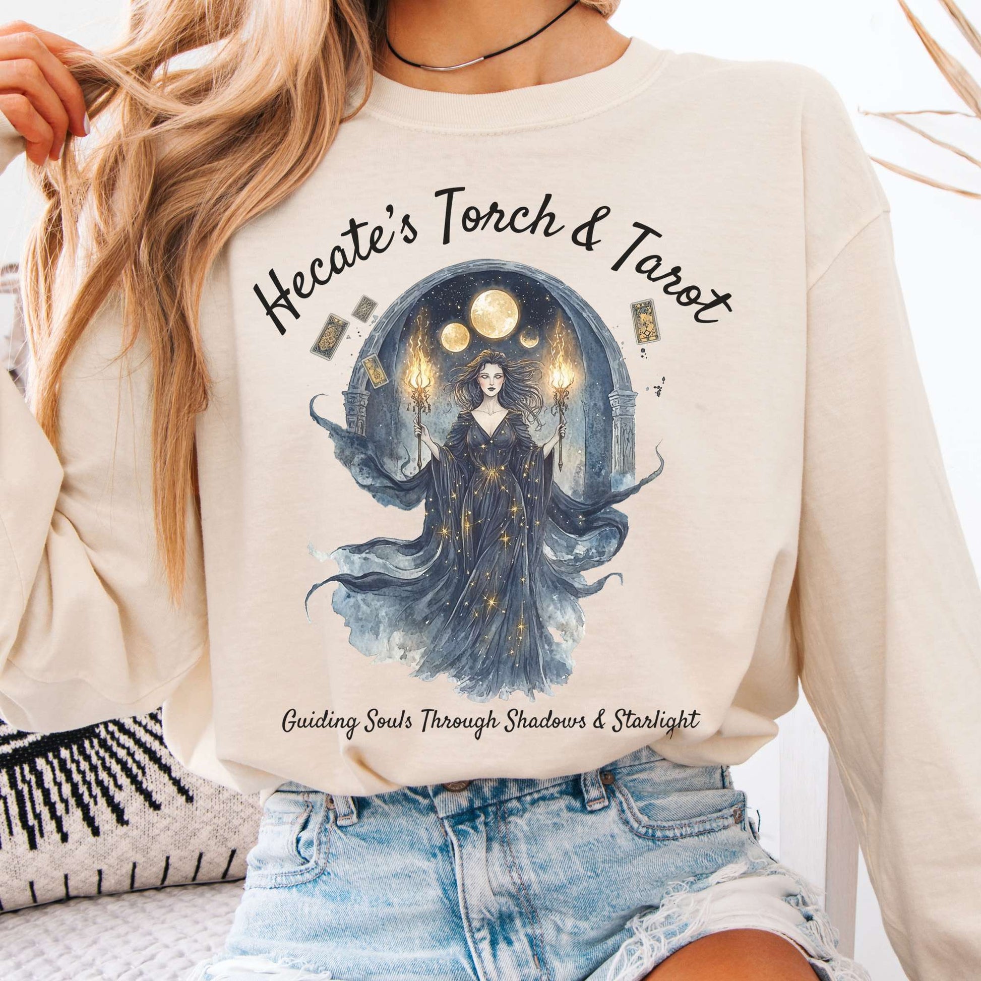 Long-sleeve Ivory / S Hecate's Torch & Tarot Long Sleeve Shirt The Mystic Eden