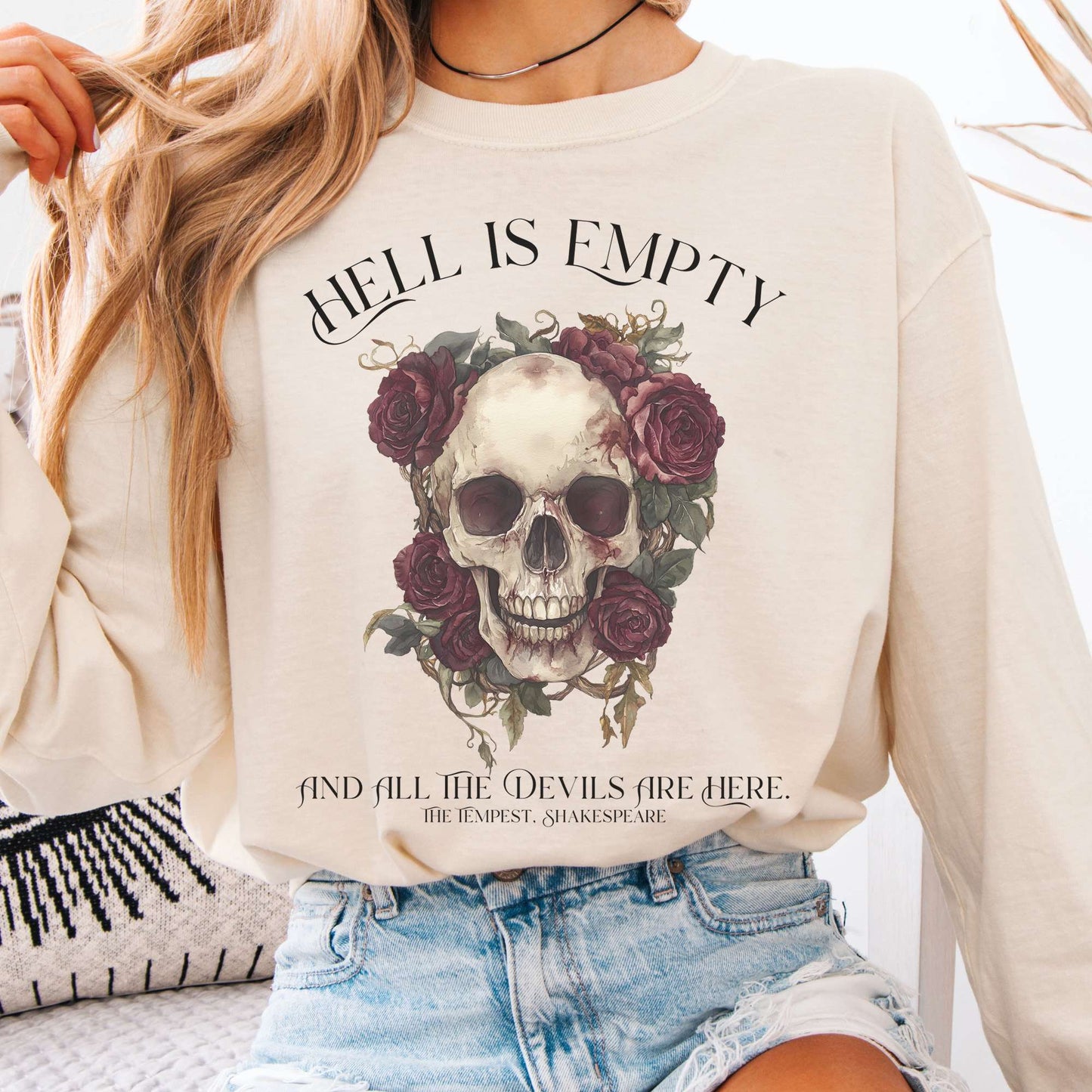 Long-sleeve Ivory / S Hell Is Empty And All The Devils Are Here Shakespeare Long Sleeve Shirt The Mystic Eden