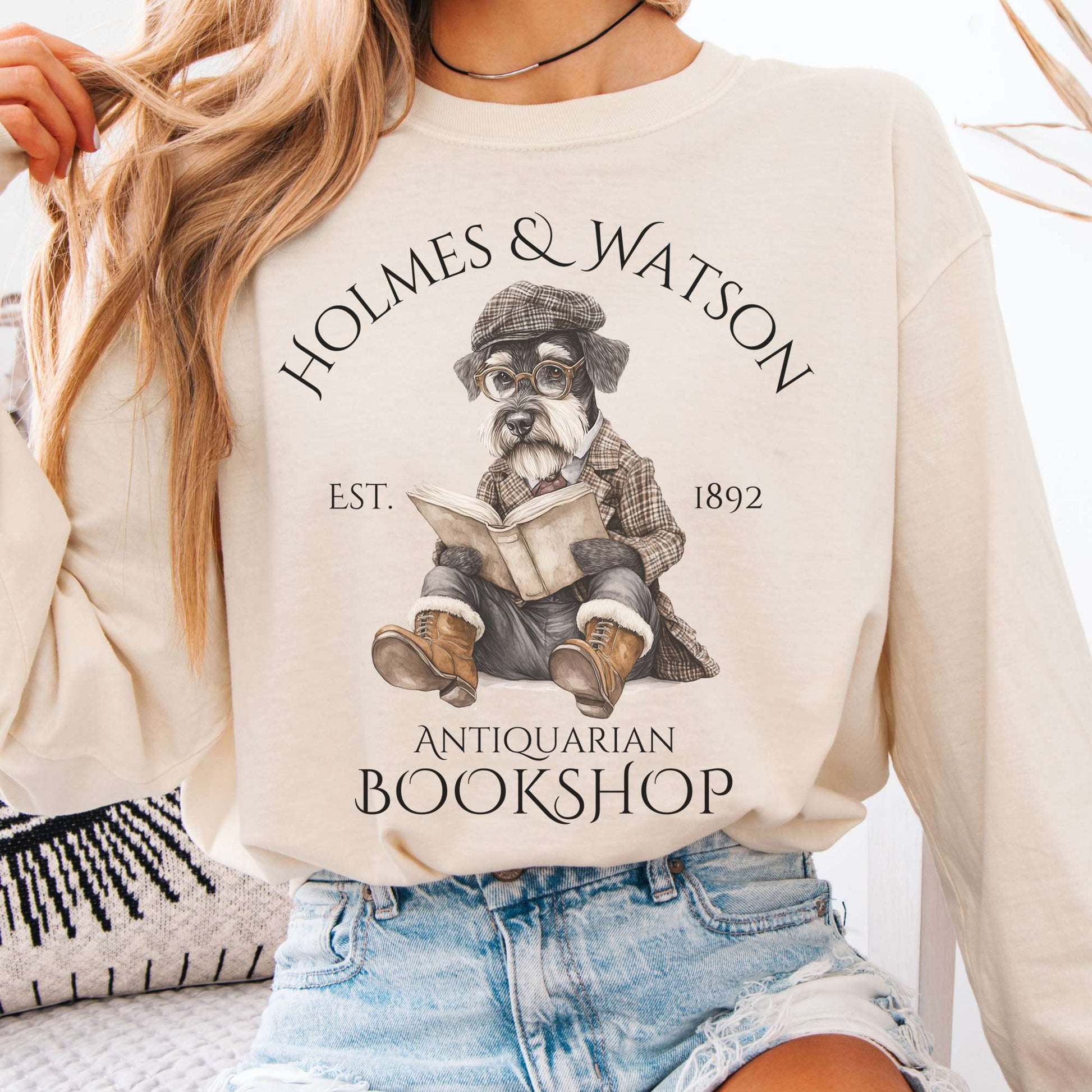 Long-sleeve Ivory / S Holmes & Watson Antiquarian Bookshop Sherlock Dog Version Long Sleeve Shirt The Mystic Eden