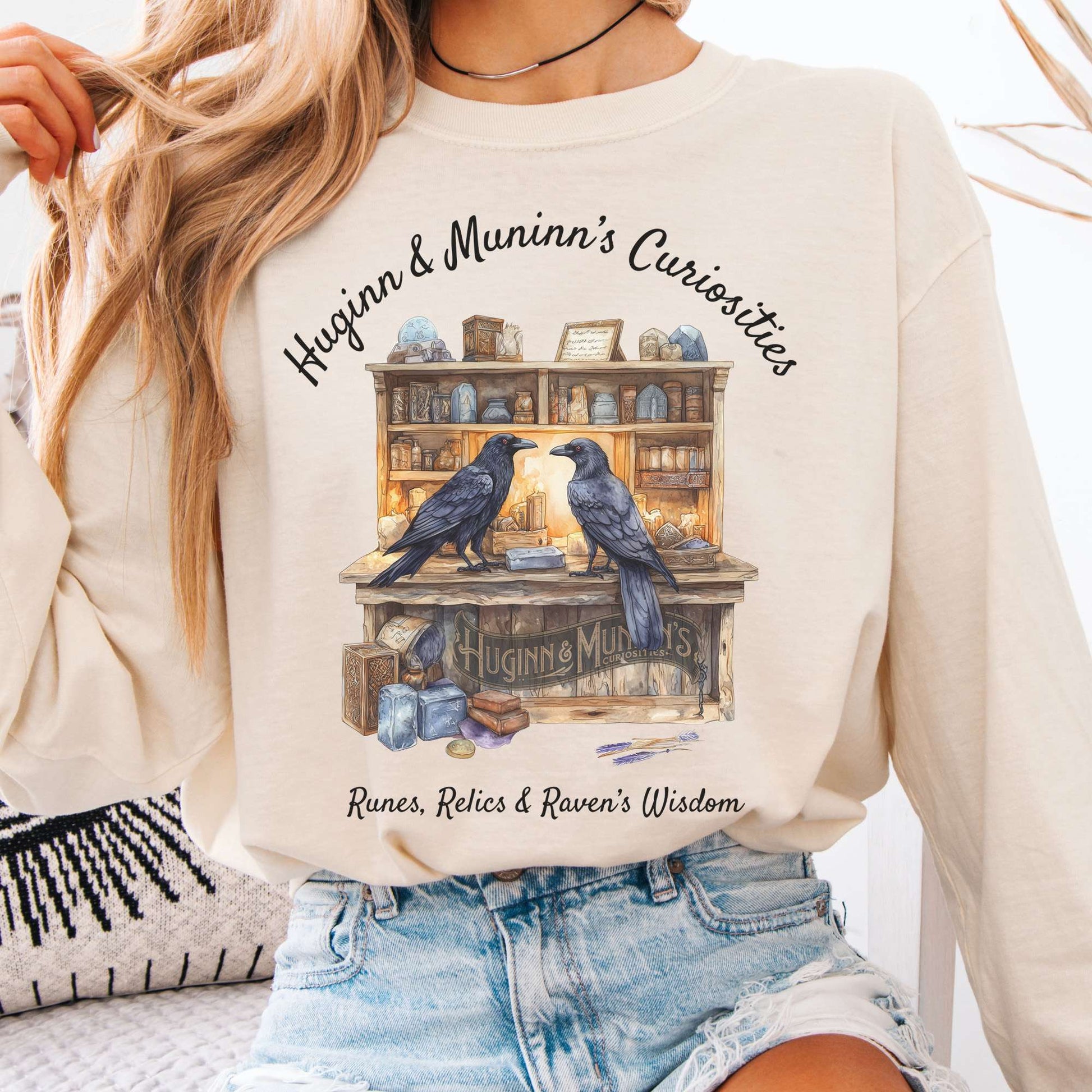 Long-sleeve Ivory / S Huginn & Muninn's Curiosities Norse Gods Long Sleeve Shirt The Mystic Eden