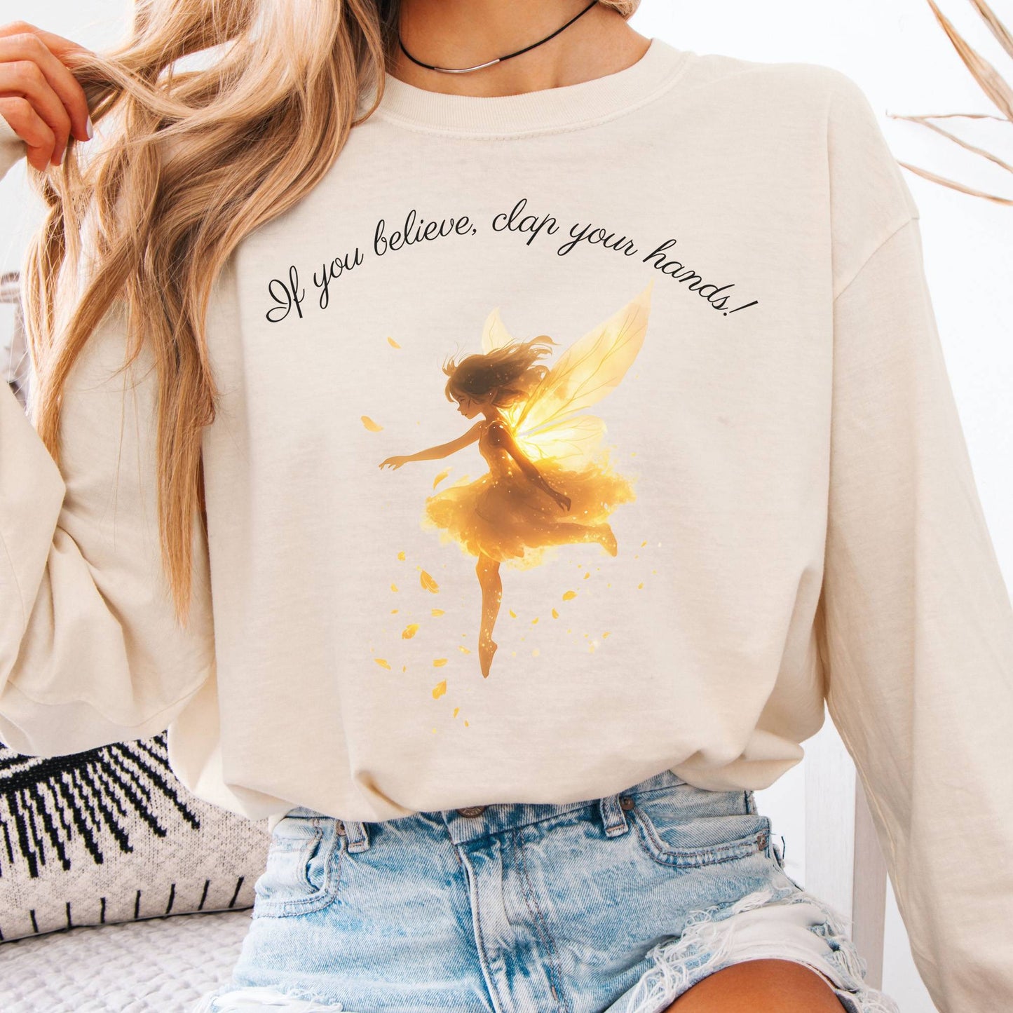 Long-sleeve Ivory / S If You Believe, Clap Your Hands! Pan Long Sleeve Shirt The Mystic Eden