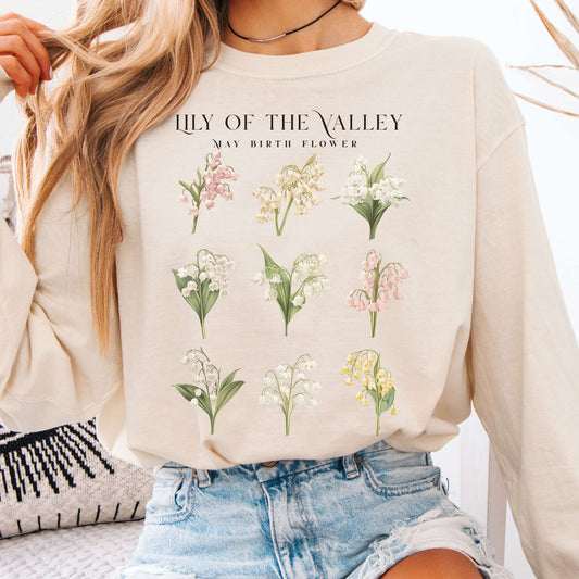 Long-sleeve Ivory / S Lily of The Valley May Birth Month Flower Long Sleeve Shirt The Mystic Eden