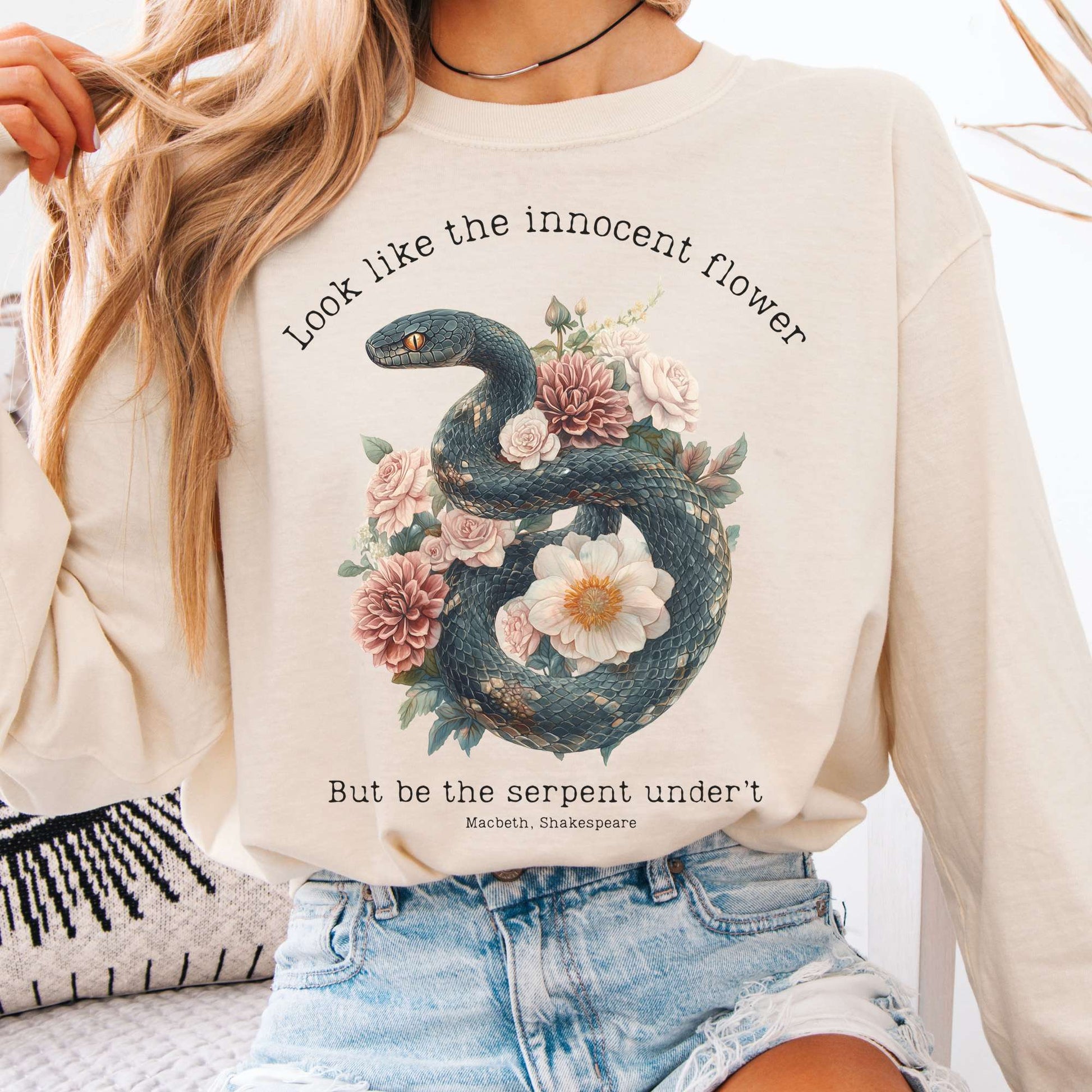 Long-sleeve Ivory / S Look Like The Innocent Flower But Be The Serpent Under't Shakespeare Long Sleeve Shirt The Mystic Eden