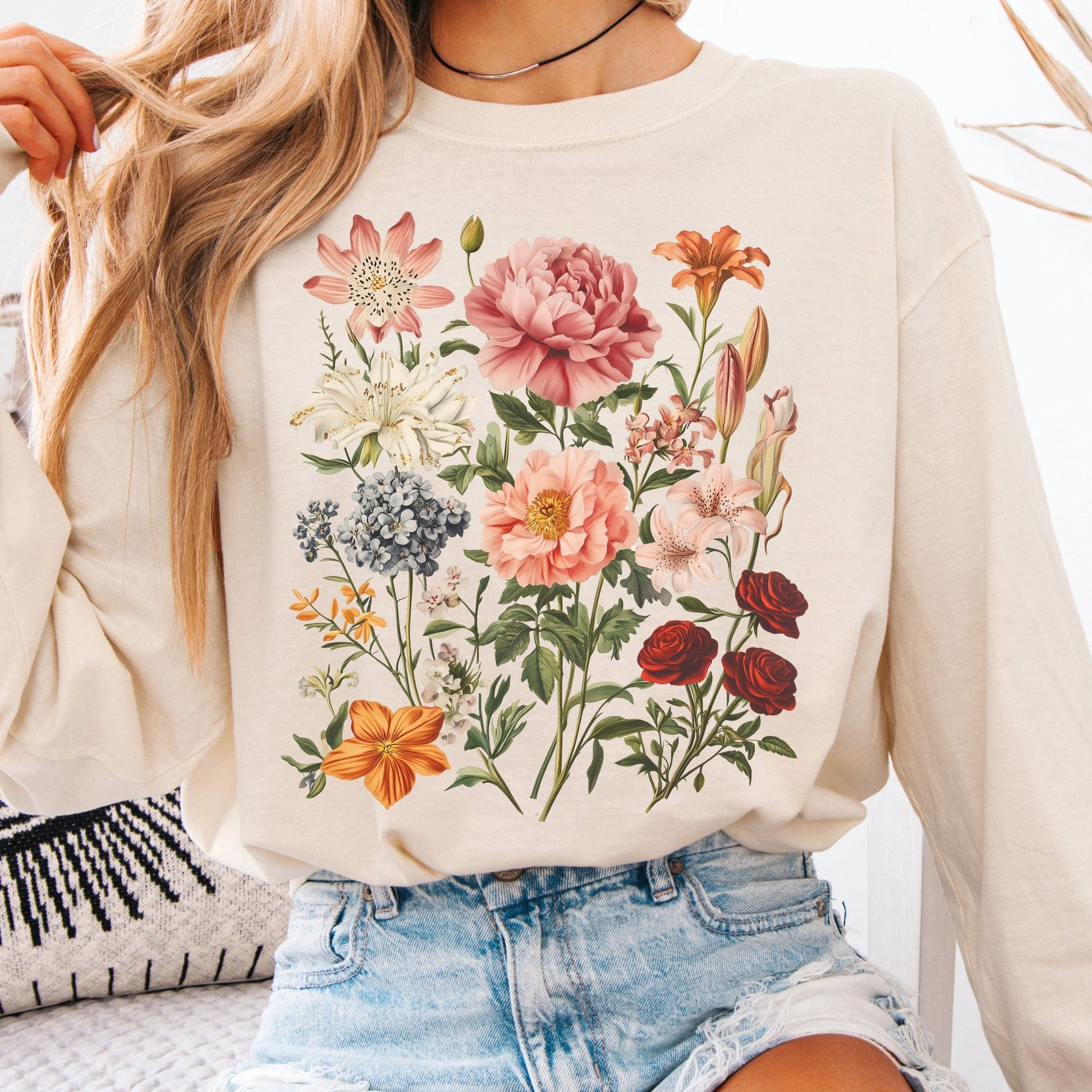 Long-sleeve Ivory / S Mixed Florals Long Sleeve Shirt The Mystic Eden