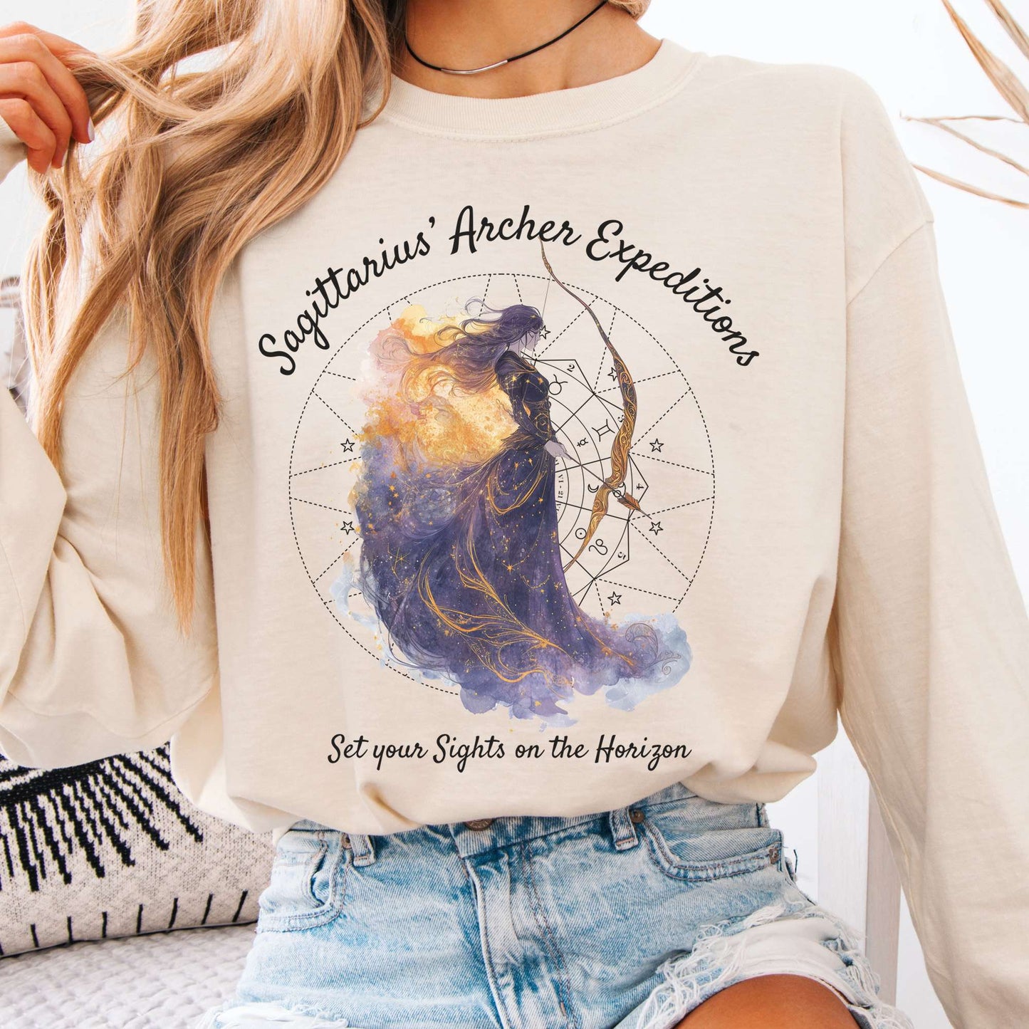 Long-sleeve Ivory / S Sagittarius' Archer Expeditions Zodiac Long Sleeve Tee The Mystic Eden
