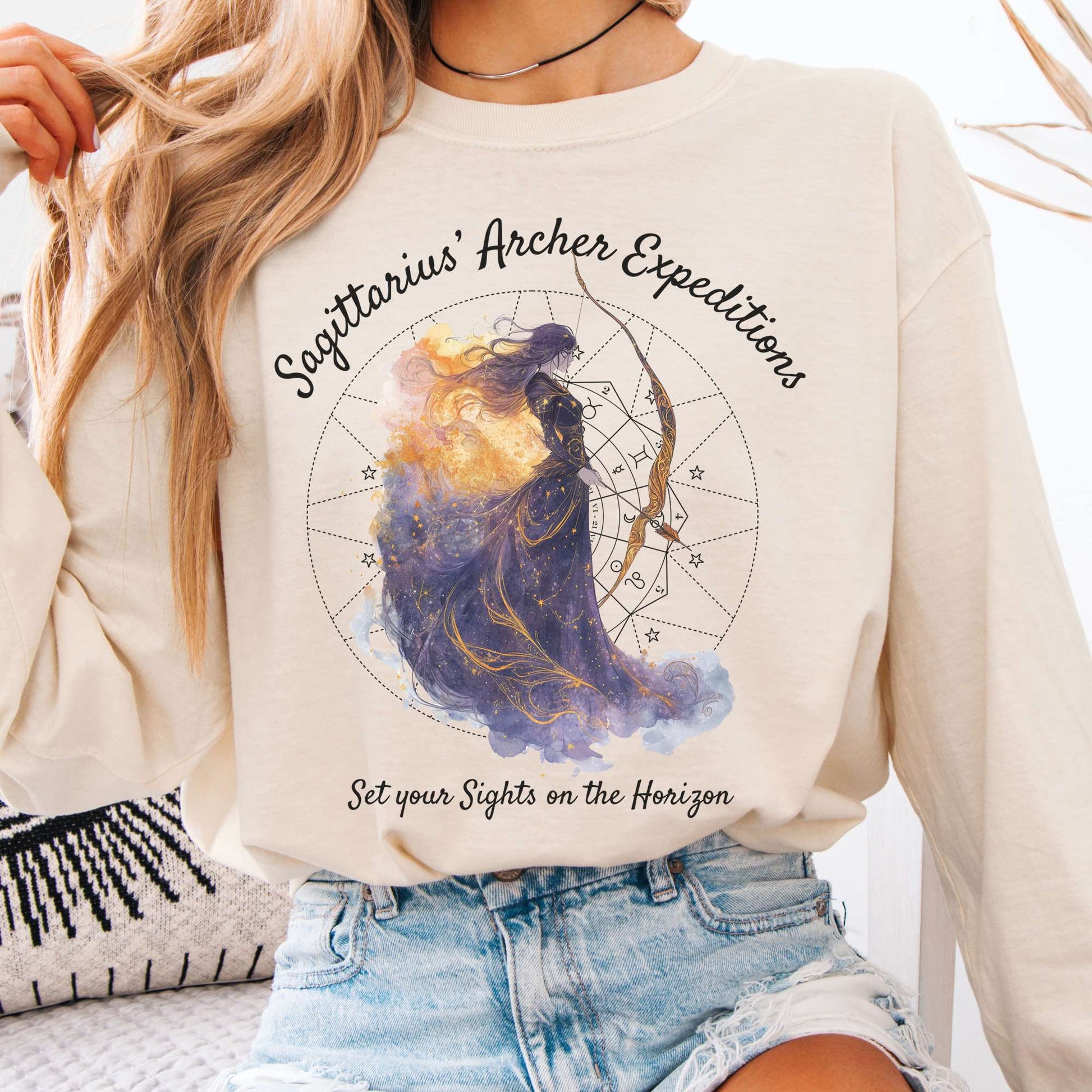 Long-sleeve Ivory / S Sagittarius' Archer Expeditions Zodiac Long Sleeve Tee The Mystic Eden