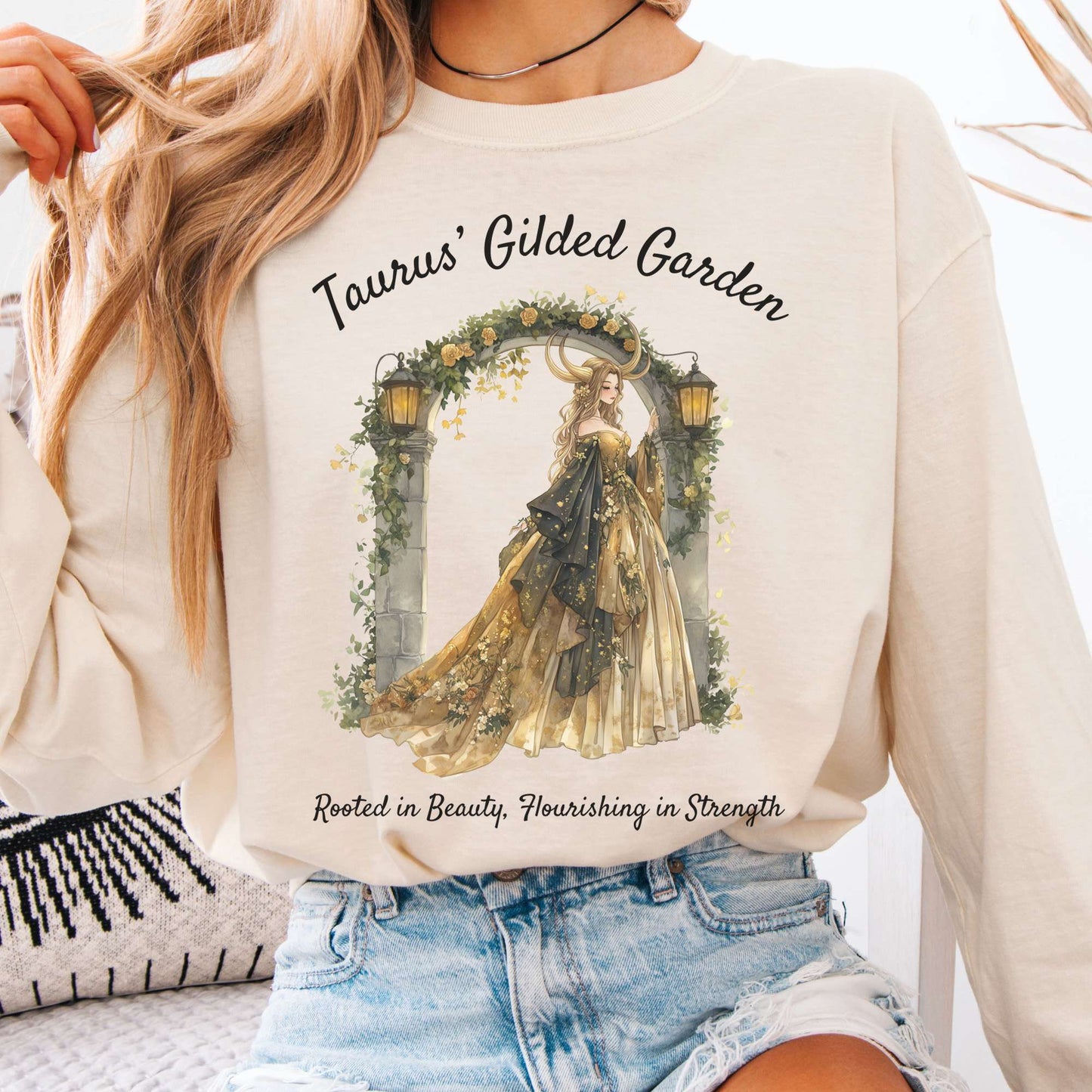 Long-sleeve Ivory / S Taurus's Gilded Garden Zodiac Long Sleeve Shirt The Mystic Eden
