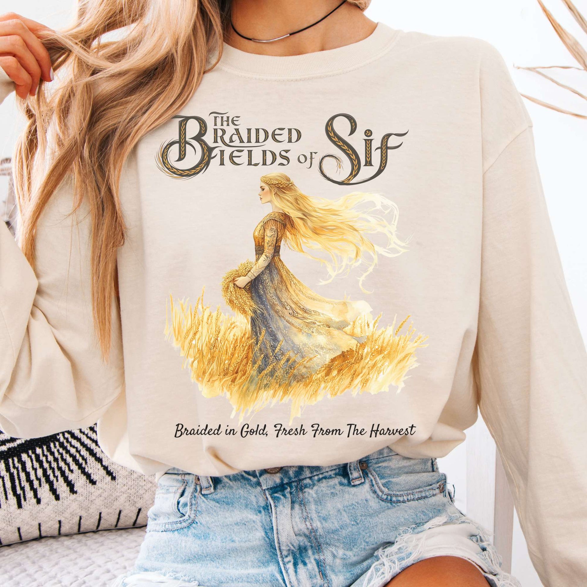 Long-sleeve Ivory / S The Braided Fields of Sif Norse Goddess Long Sleeve Shirt The Mystic Eden