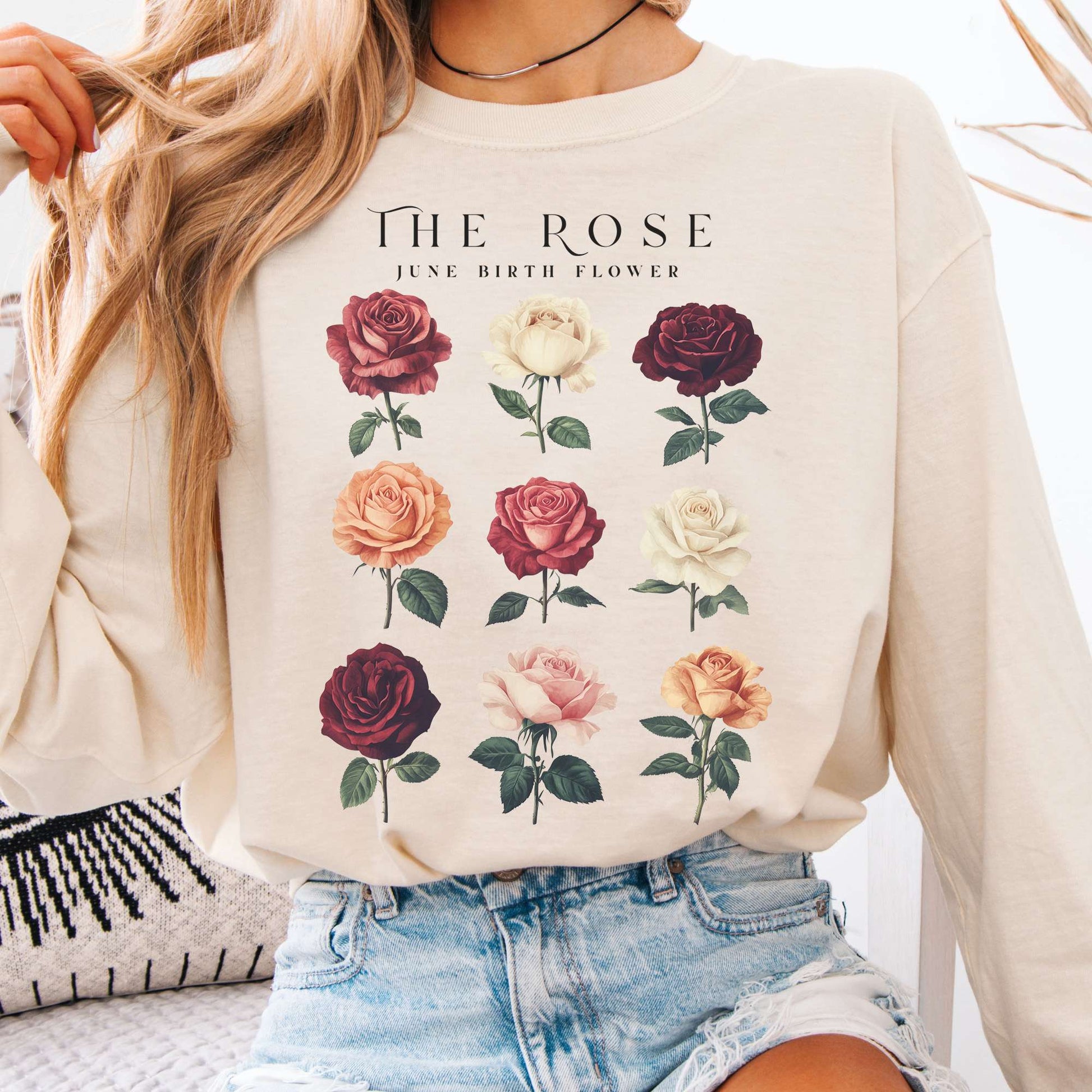 Long-sleeve Ivory / S The Rose June Birth Month Flower Long Sleeve Shirt The Mystic Eden