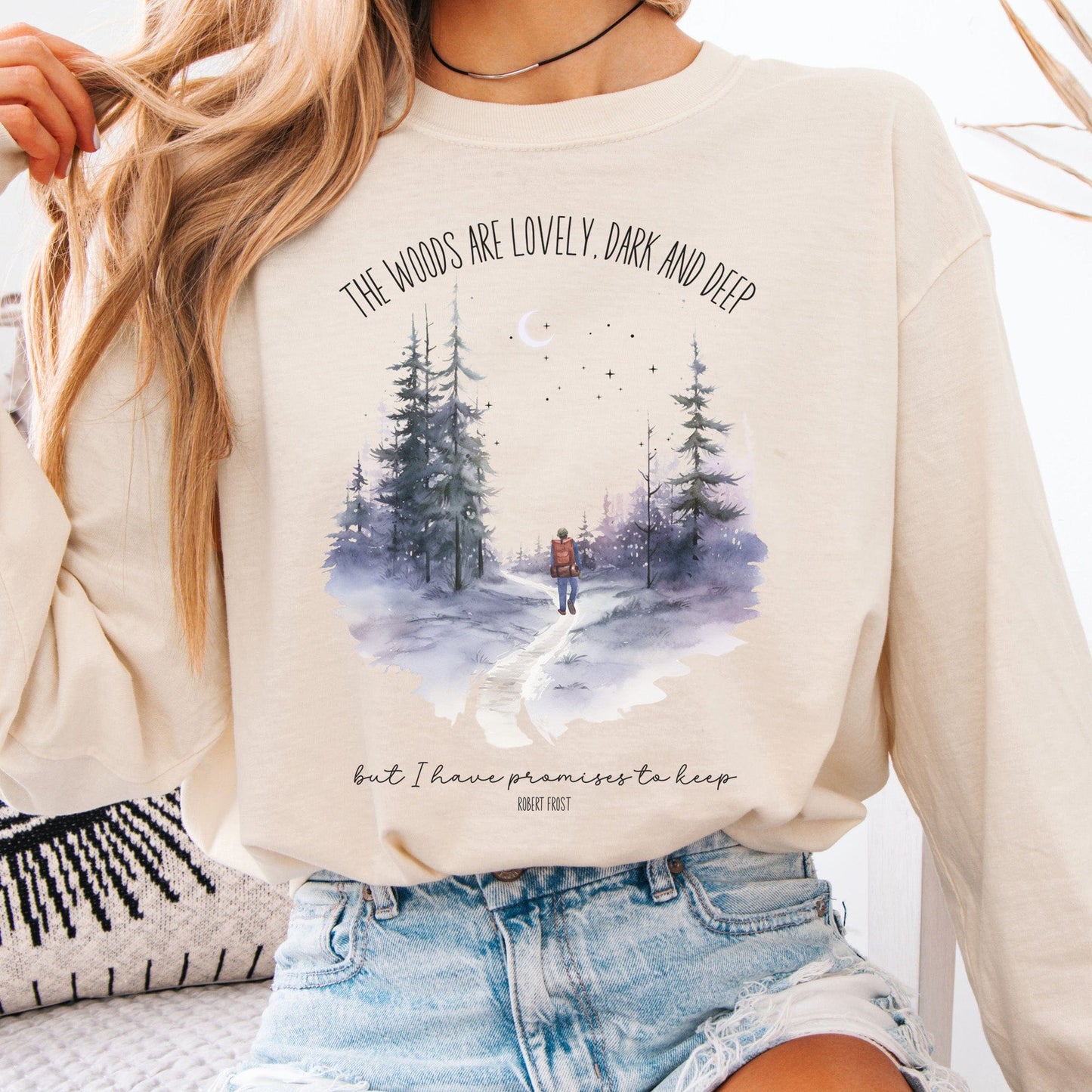 Long-sleeve Ivory / S The Woods Are Lovely Dark And Deep Robert Frost Long Sleeve The Mystic Eden