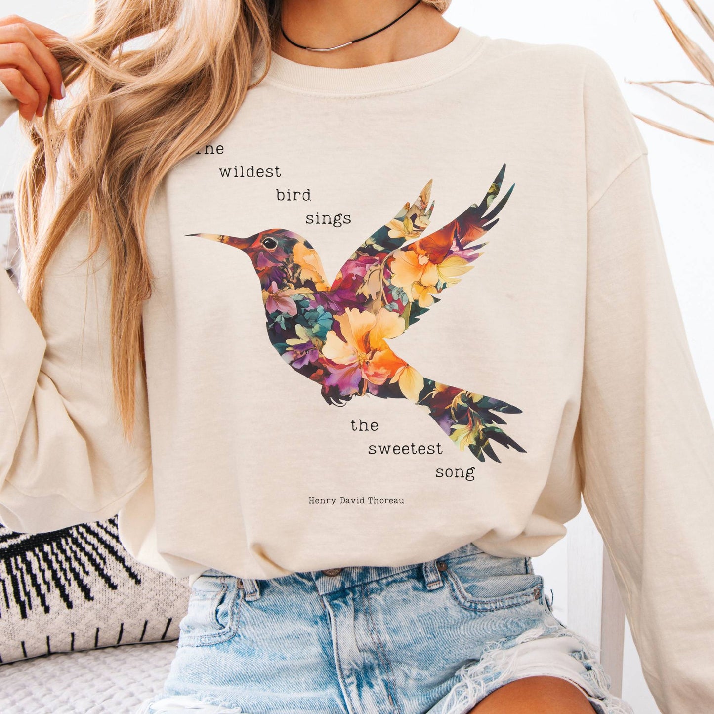 Long-sleeve Ivory / S Thoreau Shirt Long Sleeve Where The Wildest Bird Sings The Mystic Eden