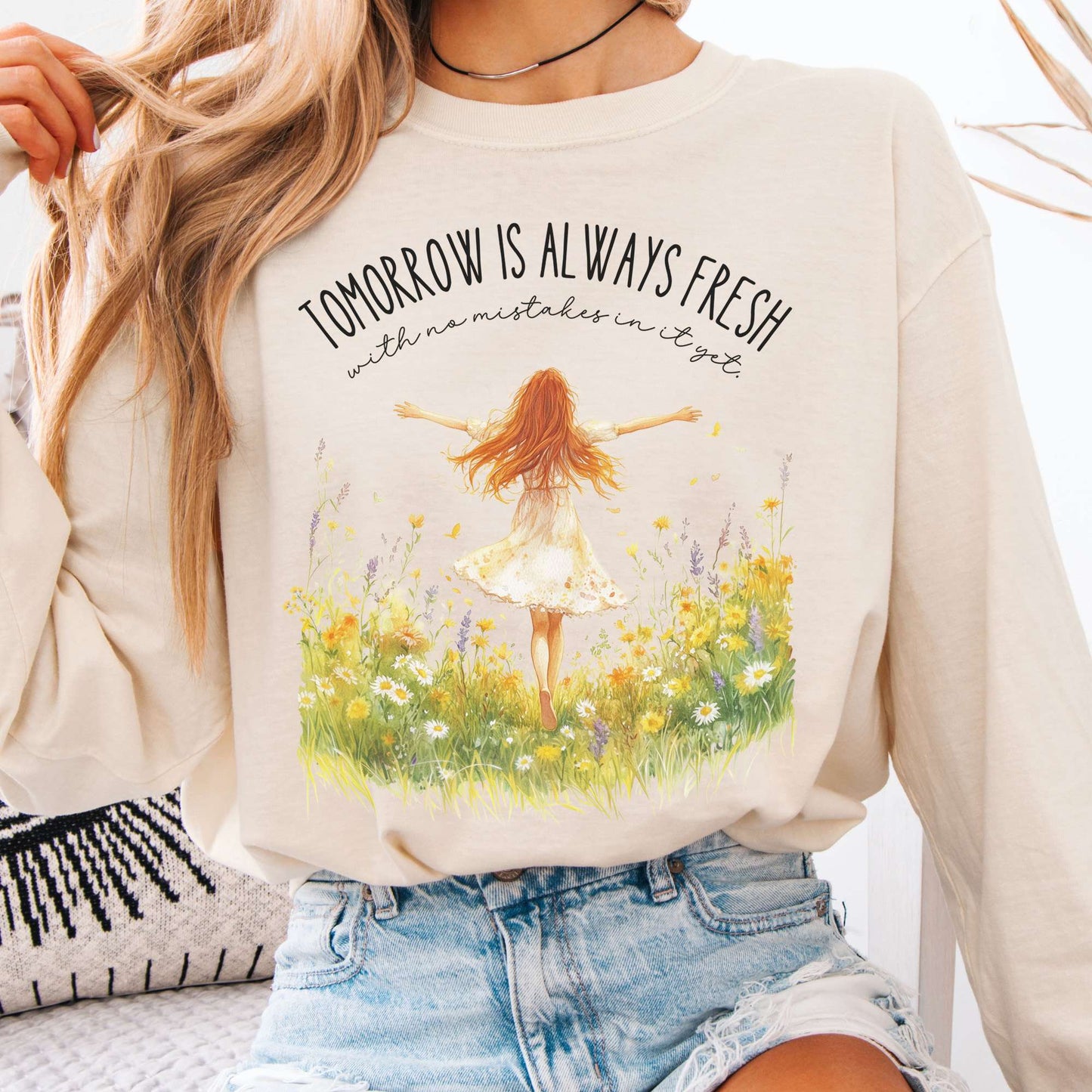 Long-sleeve Ivory / S Tomorrow Is Always Fresh With No Mistakes Anne of Green Gables Long Sleeve Shirt The Mystic Eden