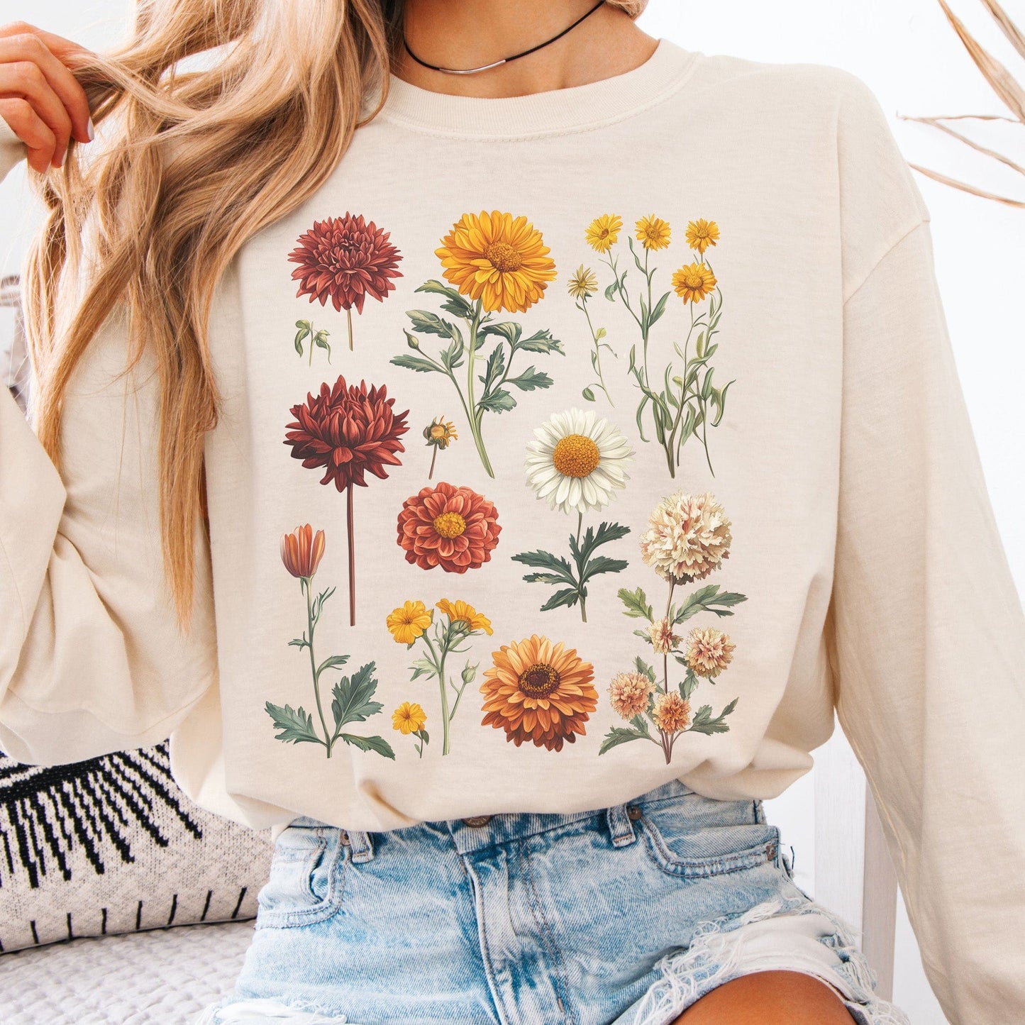 Long-sleeve Ivory / S Vintage Botanical Floral Long Sleeve Shirt The Mystic Eden