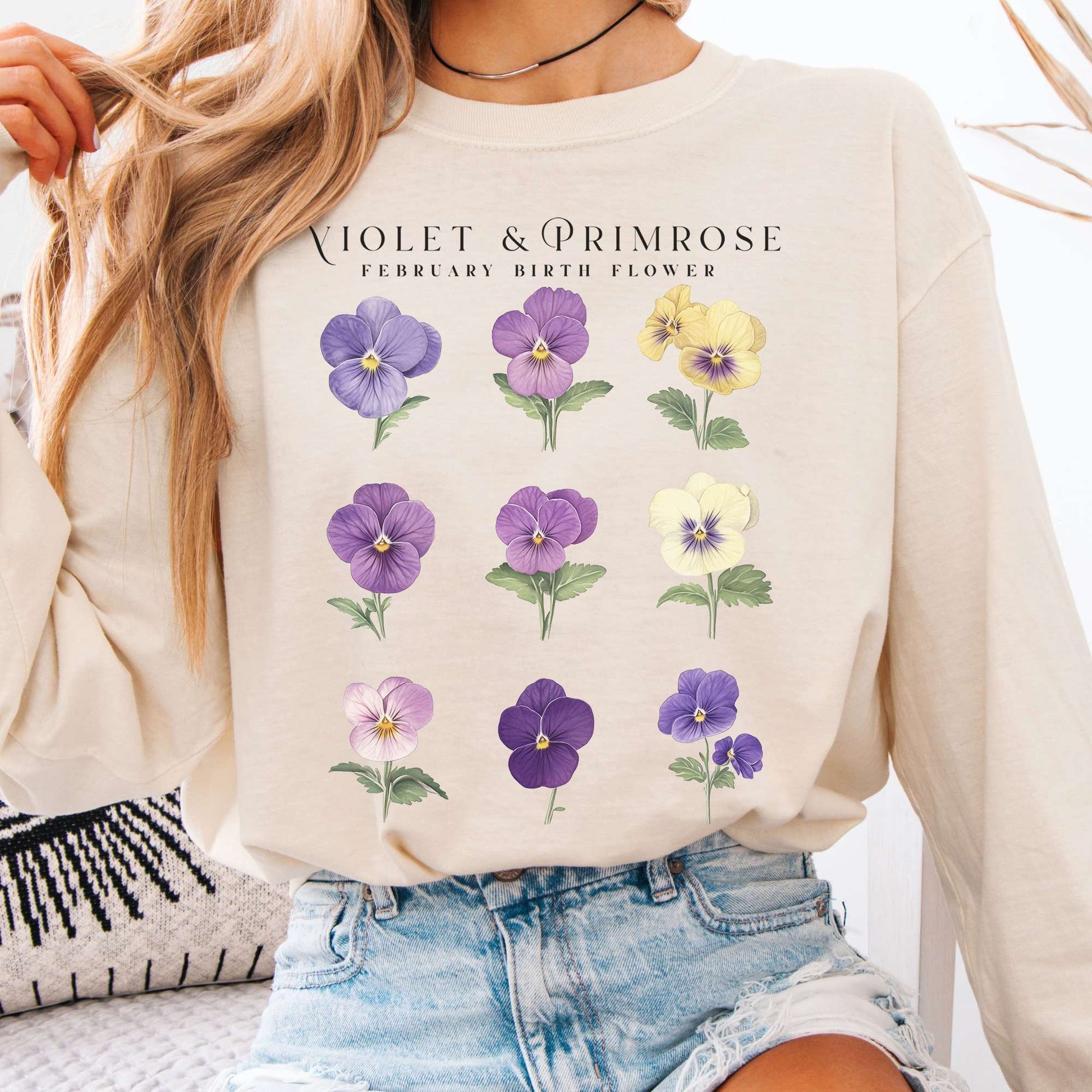 Long-sleeve Ivory / S Violet & Primrose February Birth Month Flower Long Sleeve Shirt The Mystic Eden