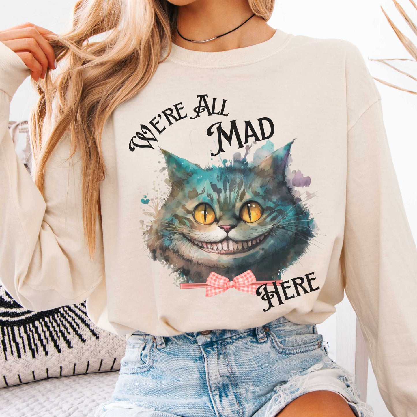 Long-sleeve Ivory / S We're All Mad Here Cheshire Cat Long Sleeve Shirt The Mystic Eden